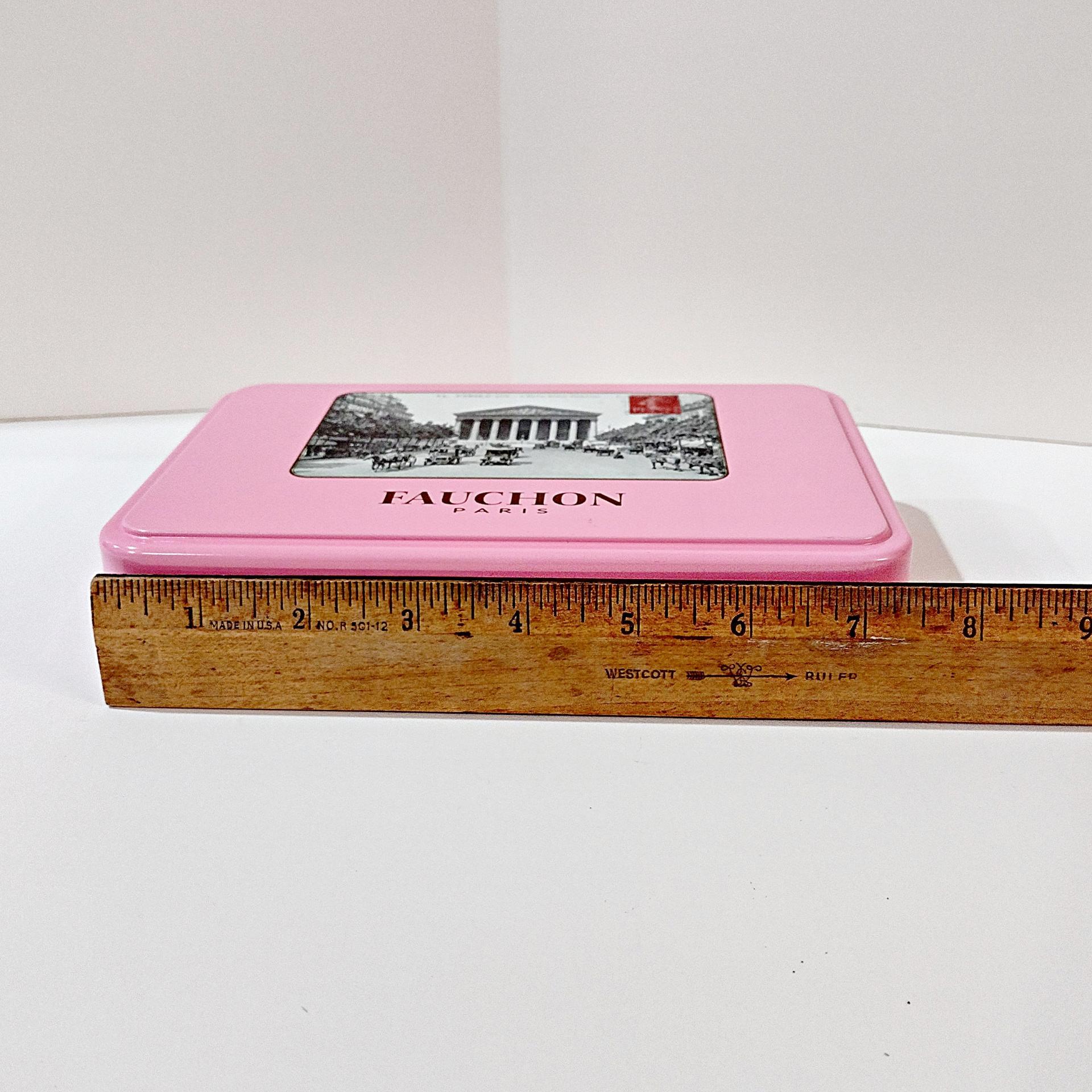 Vintage Fauchon Paris Pink Hinged Lid Storage Tin Box