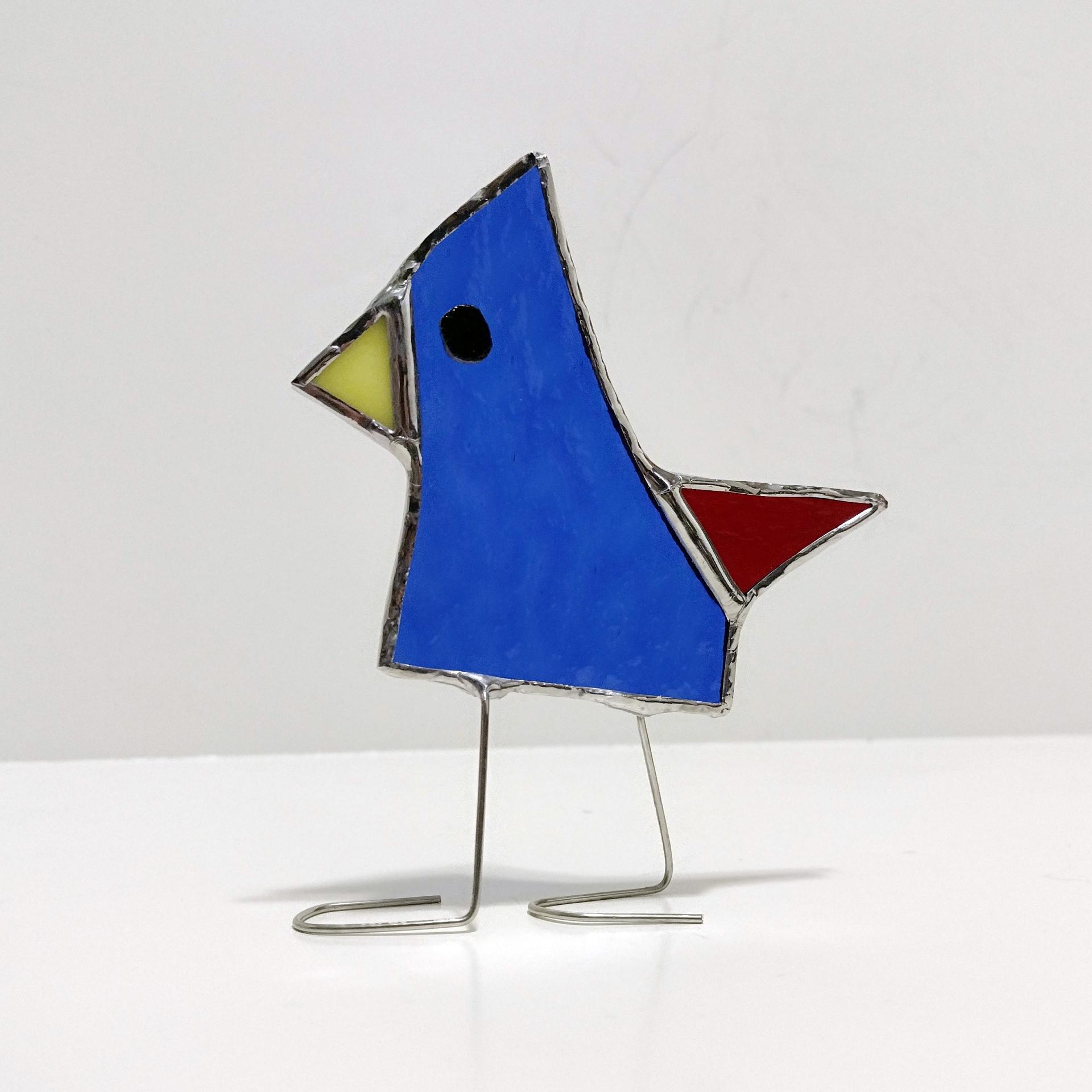 Stained Glass Standing Bird, Funky Glass Blue Bird Suncatcher