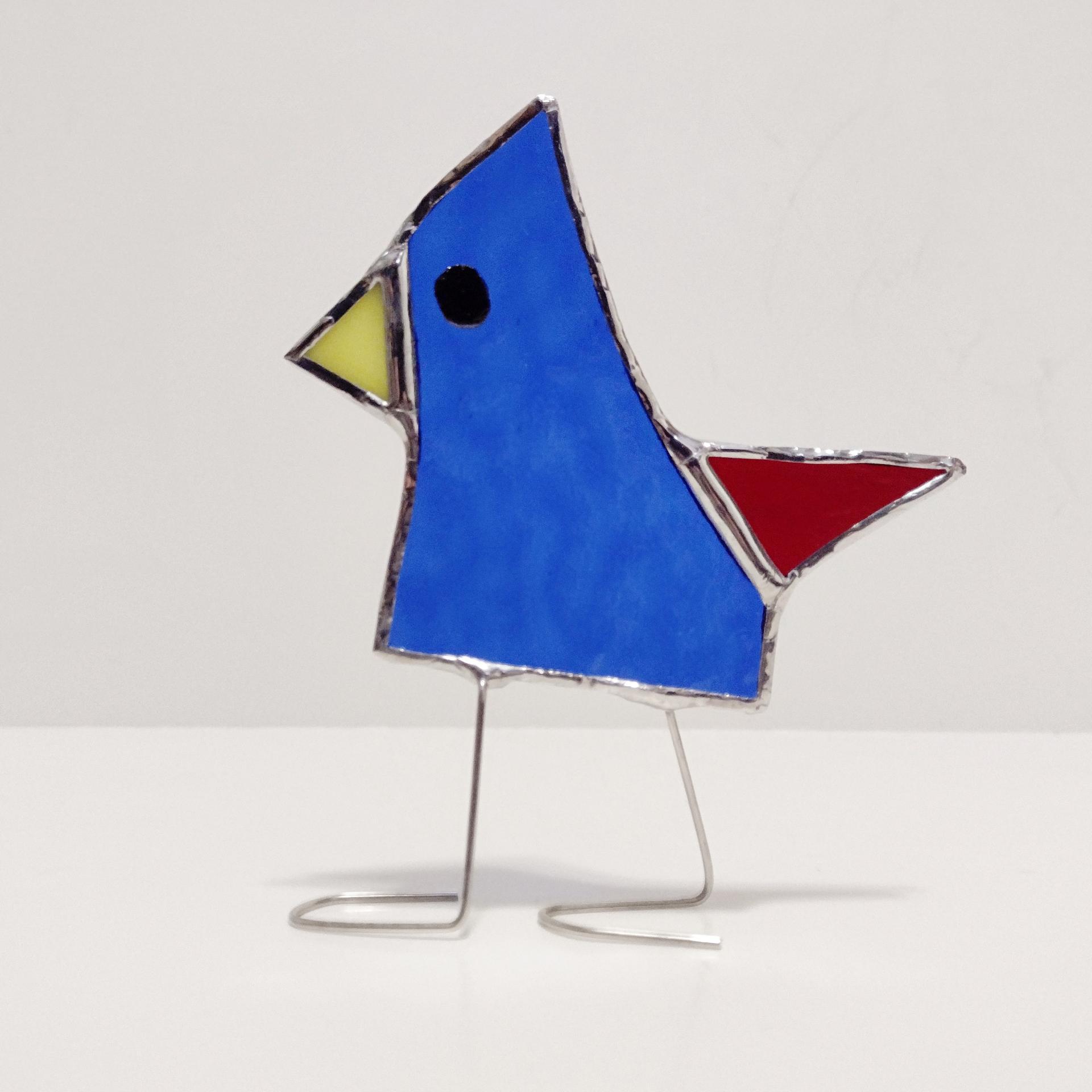 Stained Glass Standing Bird, Funky Glass Blue Bird Suncatcher