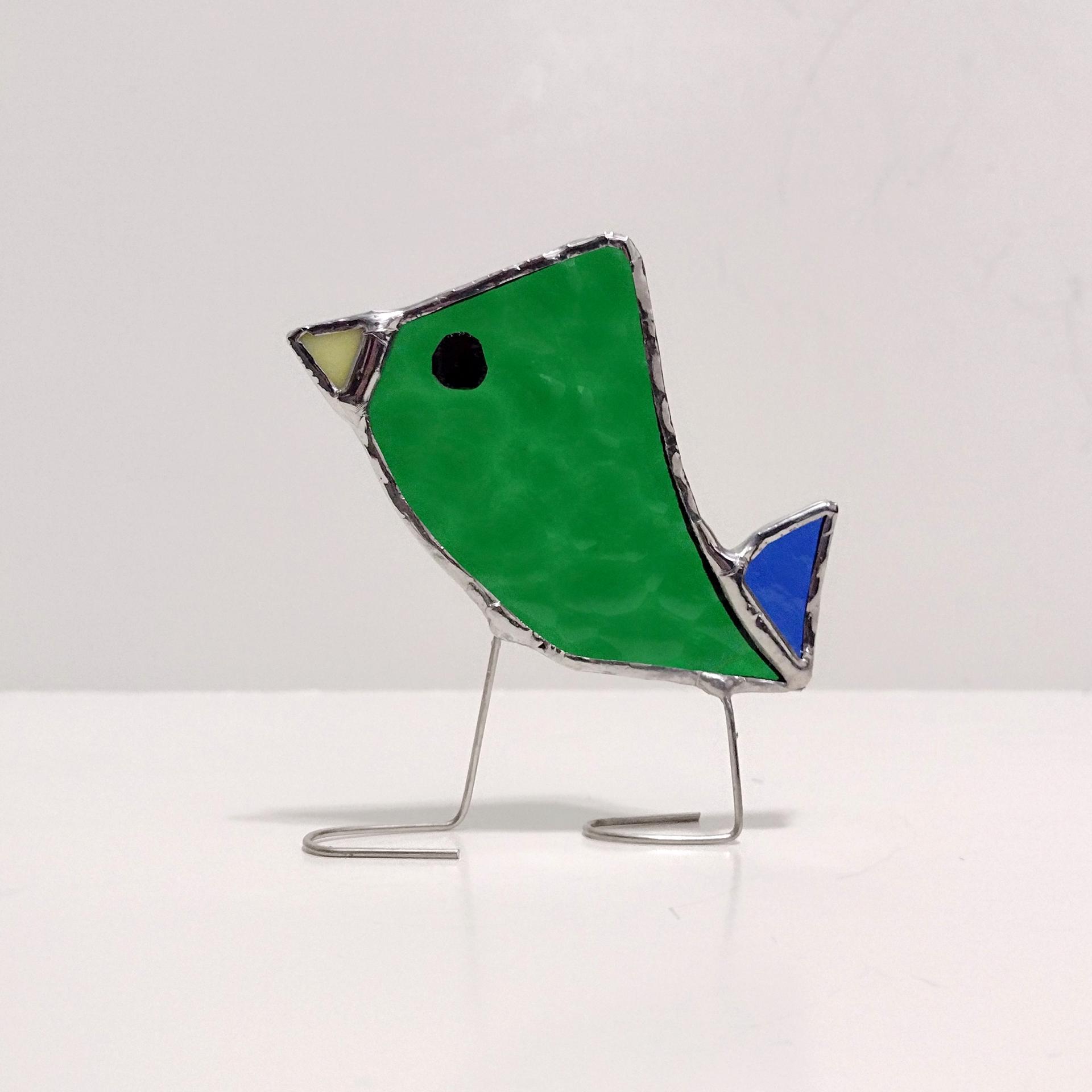 Stained Glass Standing Bird, Funky Green Glass Bird Suncatcher