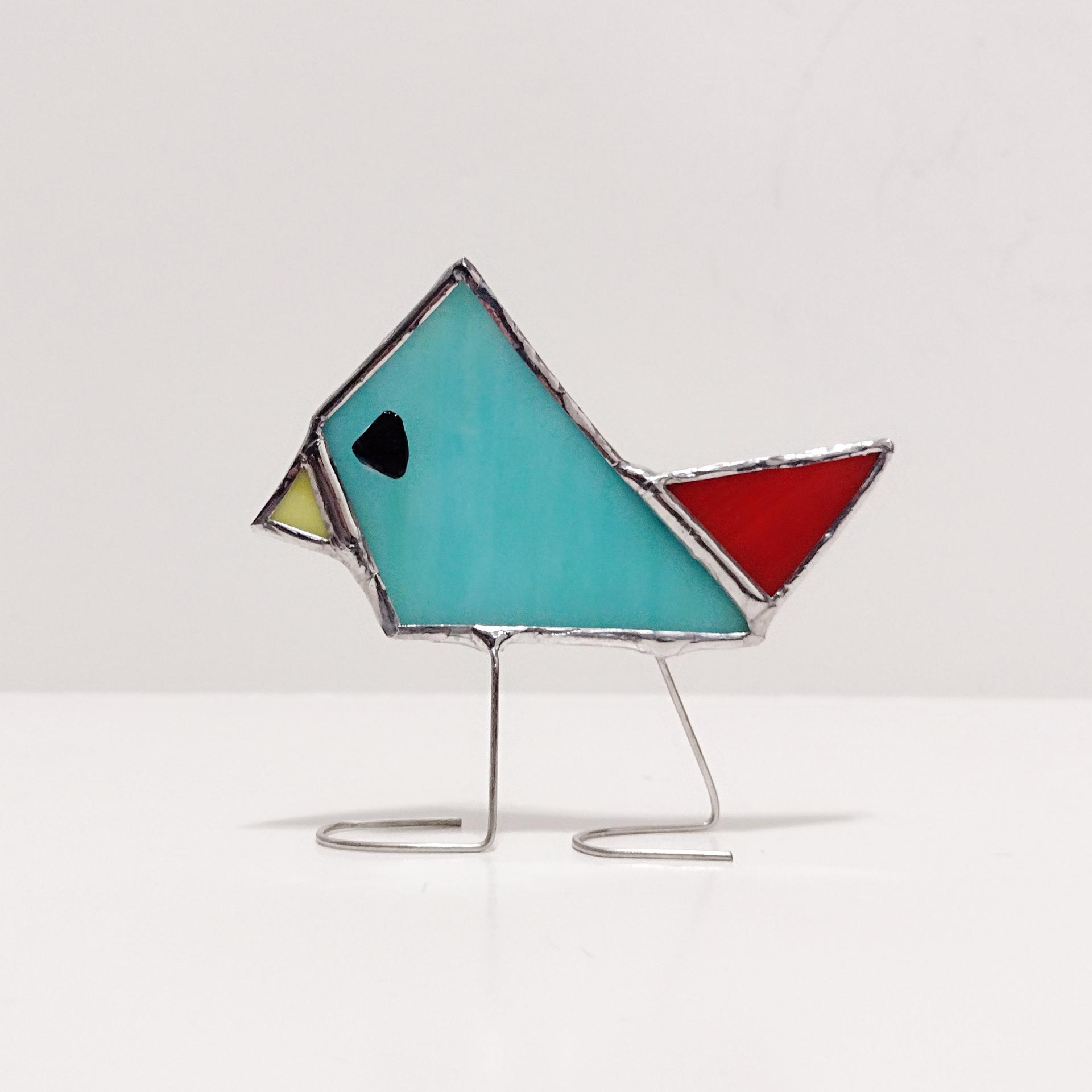 Stained Glass Standing Bird, Funky Turquoise Blue Bird Glass Suncatcher