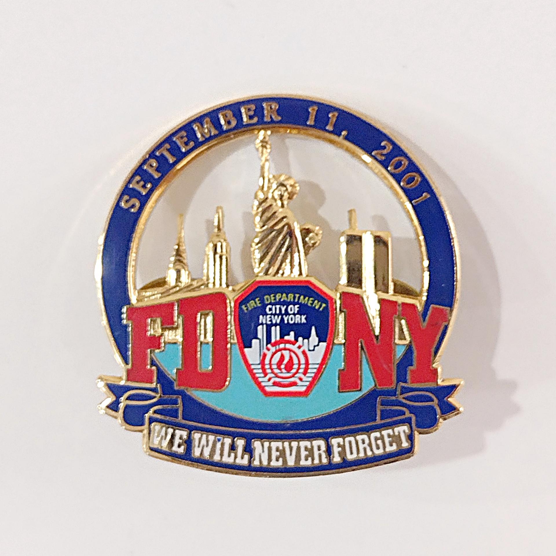 Vintage FDNY 911 Memorial Lapel Pin, September 11 New York Fire Department Pin
