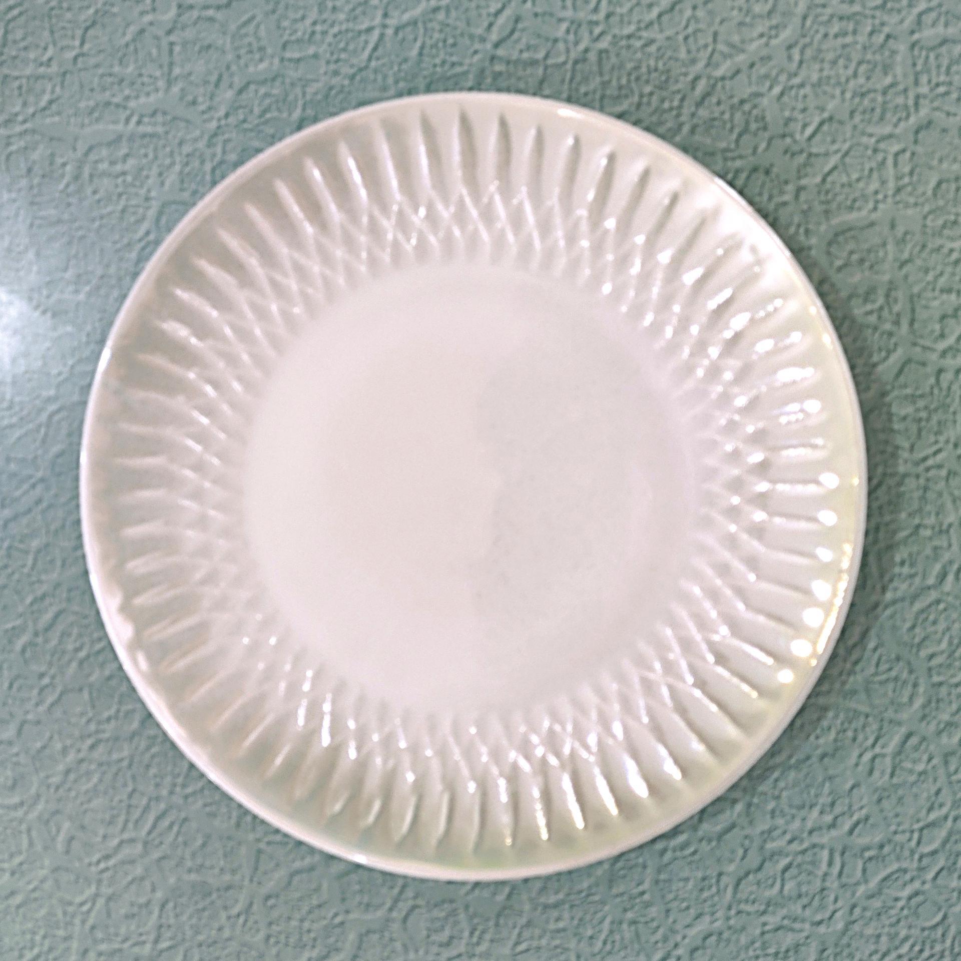 Vintage Federal Glass Moonglow Green Dinner Plates, Set of 4, MCM Iridescent Glass Plates
