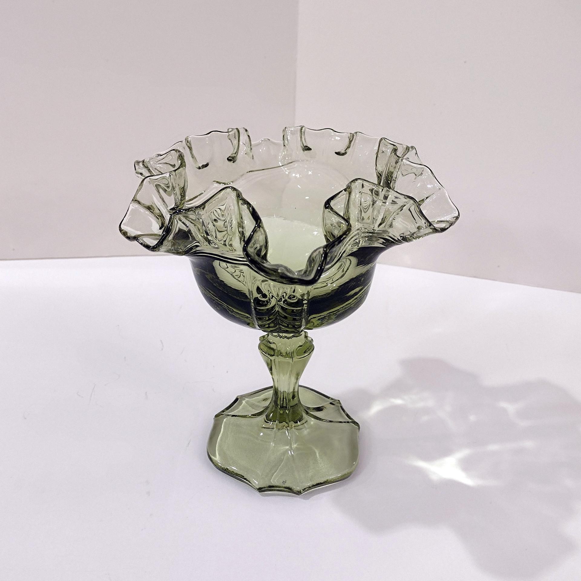 Vintage Fenton Sea Mist Green Empress Ruffled Glass Compote
