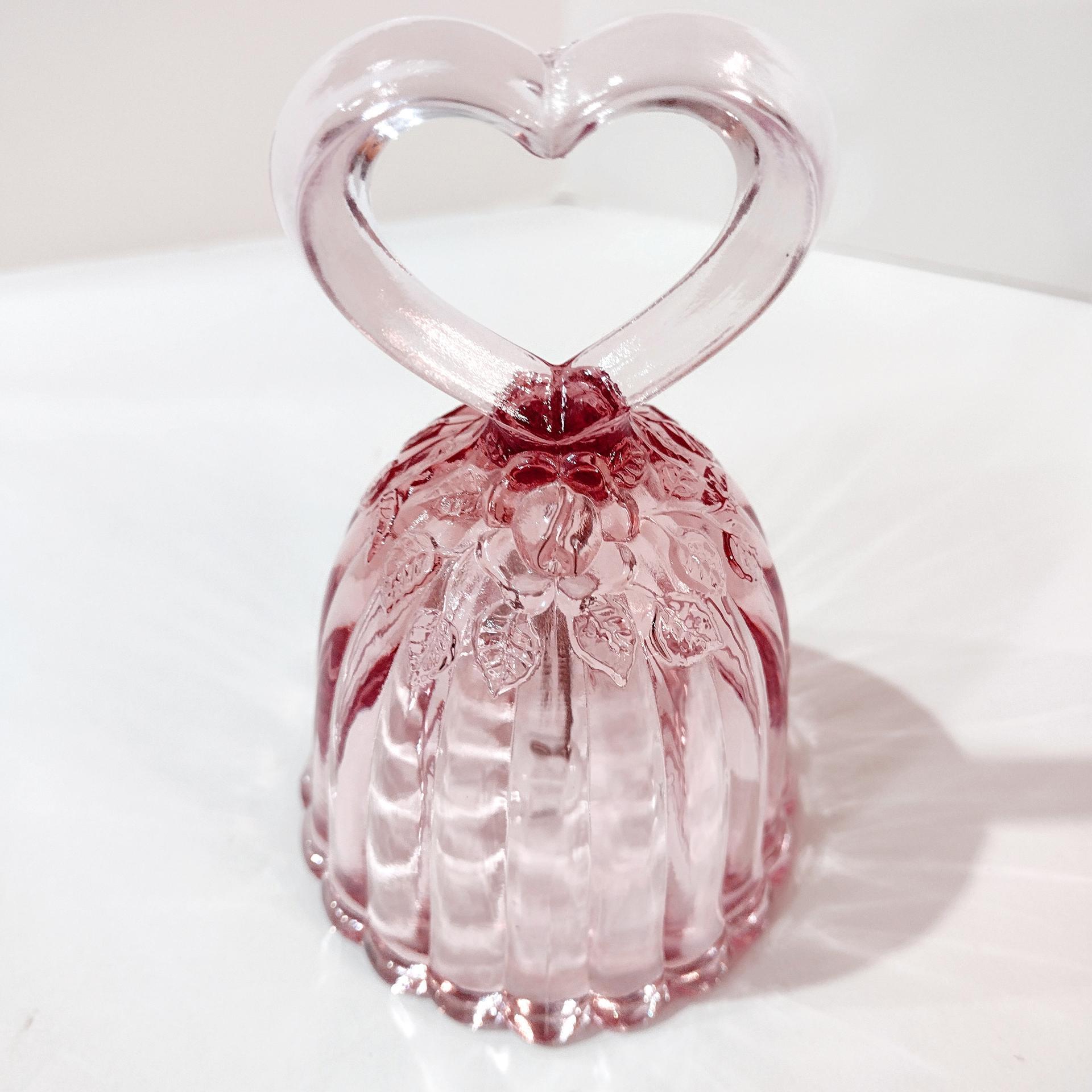 Vintage Pretty Pink Fenton Bell with Heart Shaped Handle, Ring If You Need Me Bell