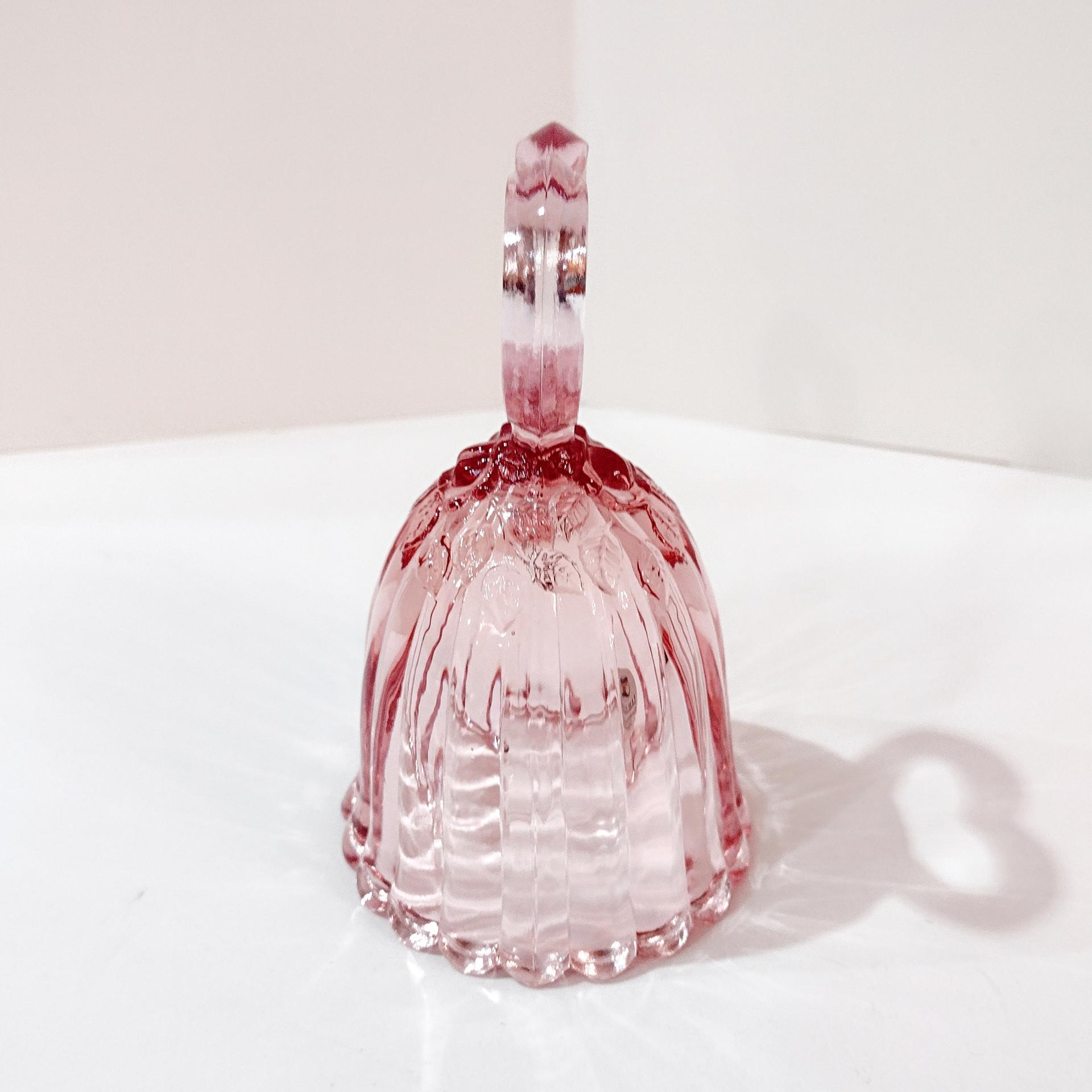 Vintage Pretty Pink Fenton Bell with Heart Shaped Handle, Ring If You Need Me Bell