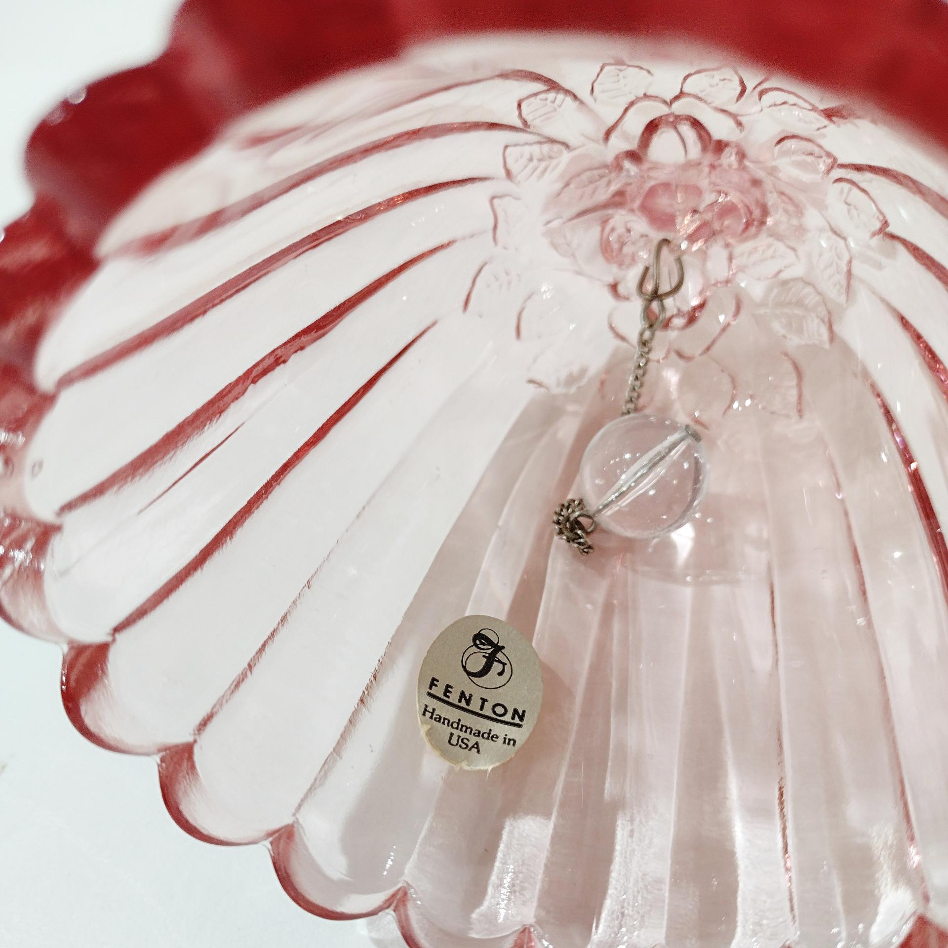 Vintage Pretty Pink Fenton Bell with Heart Shaped Handle, Ring If You Need Me Bell