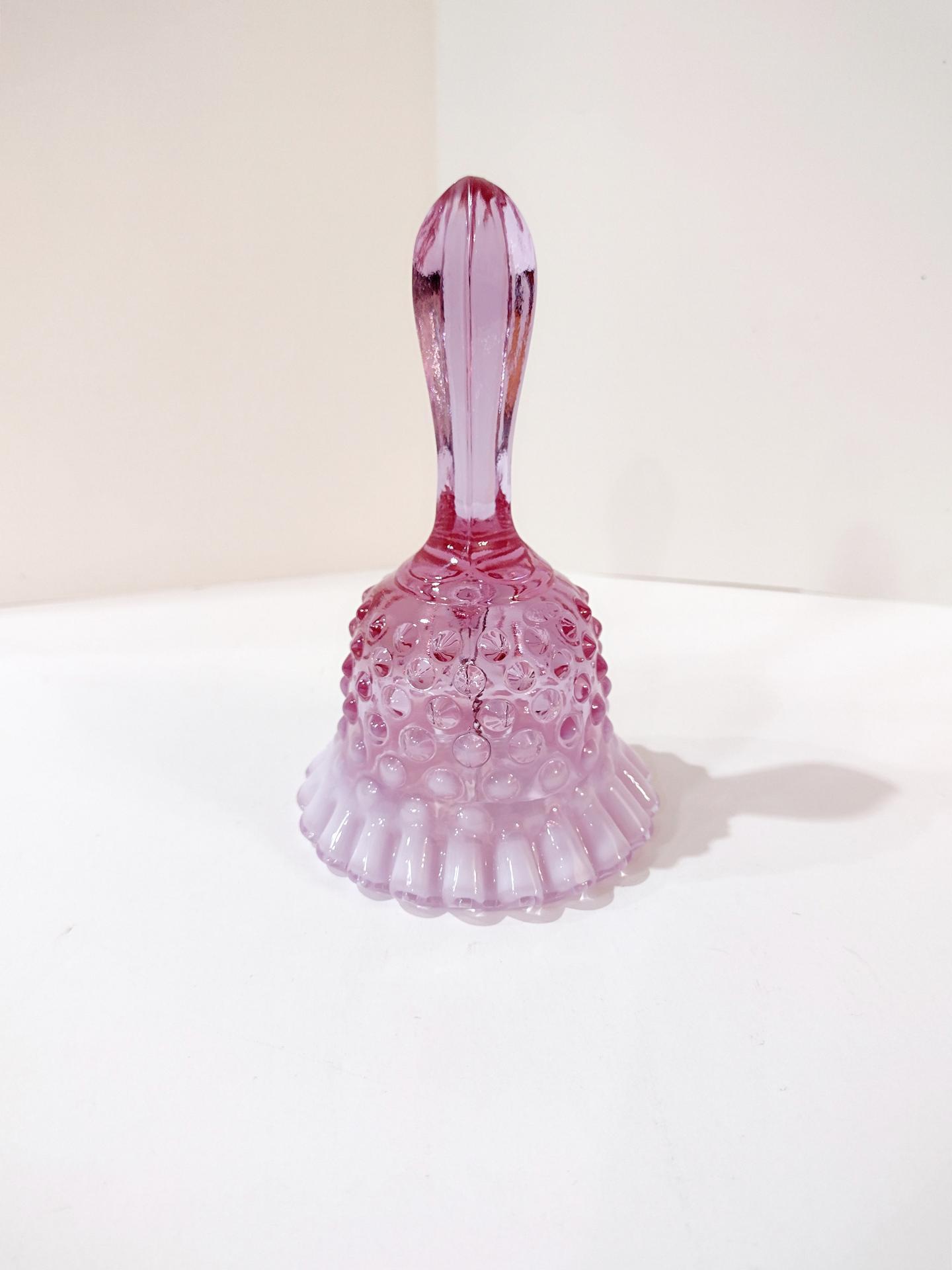 Vintage Fenton Rose Magnolia Hobnail Glass Bell, Fenton Ruffled Pink and White Glass Bell