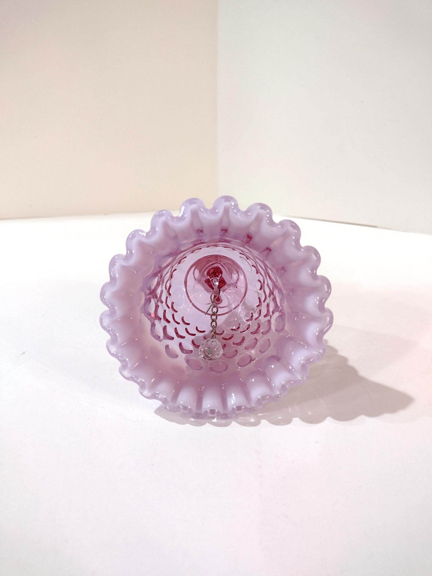Vintage Fenton Rose Magnolia Hobnail Glass Bell, Fenton Ruffled Pink and White Glass Bell