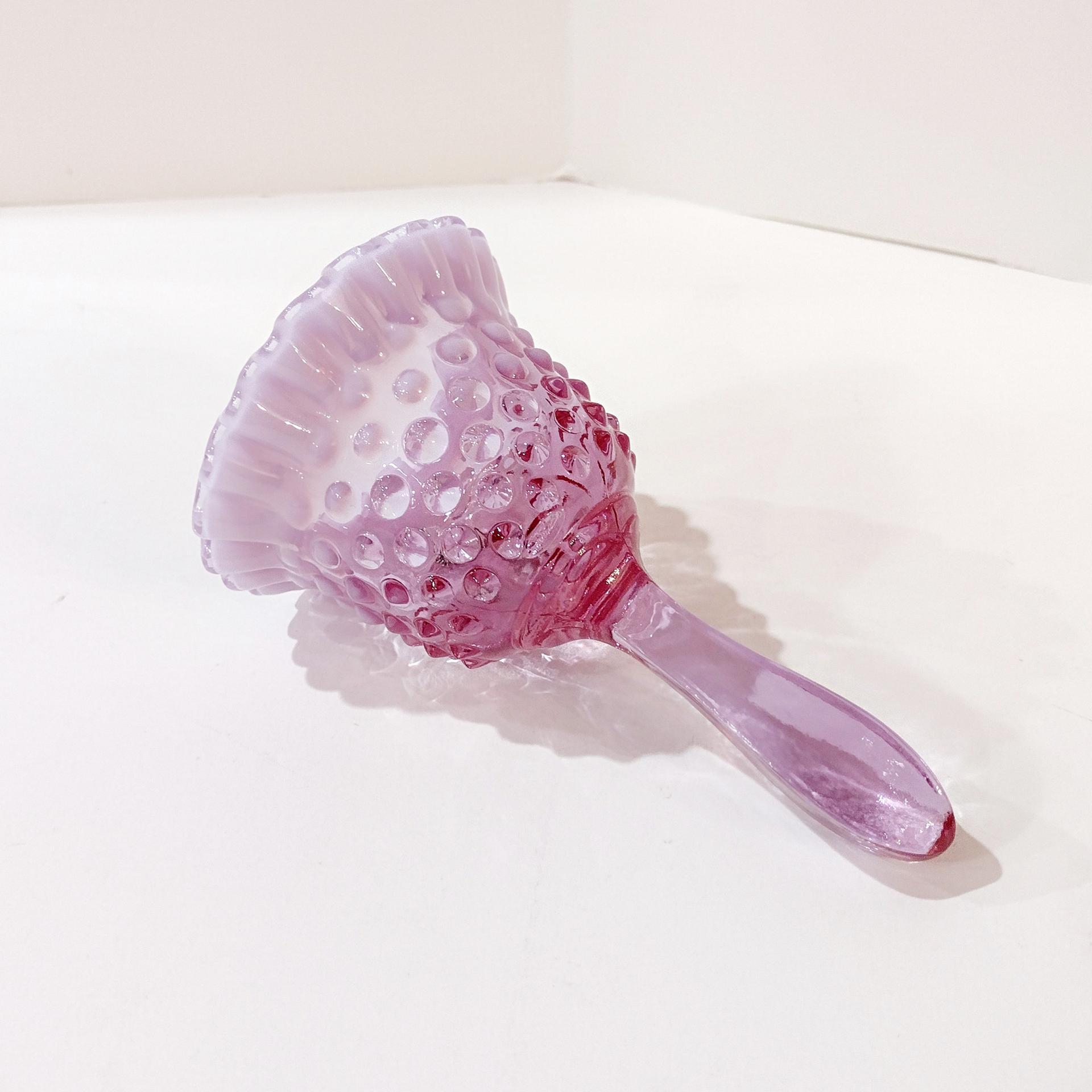 Vintage Fenton Rose Magnolia Hobnail Glass Bell, Fenton Ruffled Pink and White Glass Bell