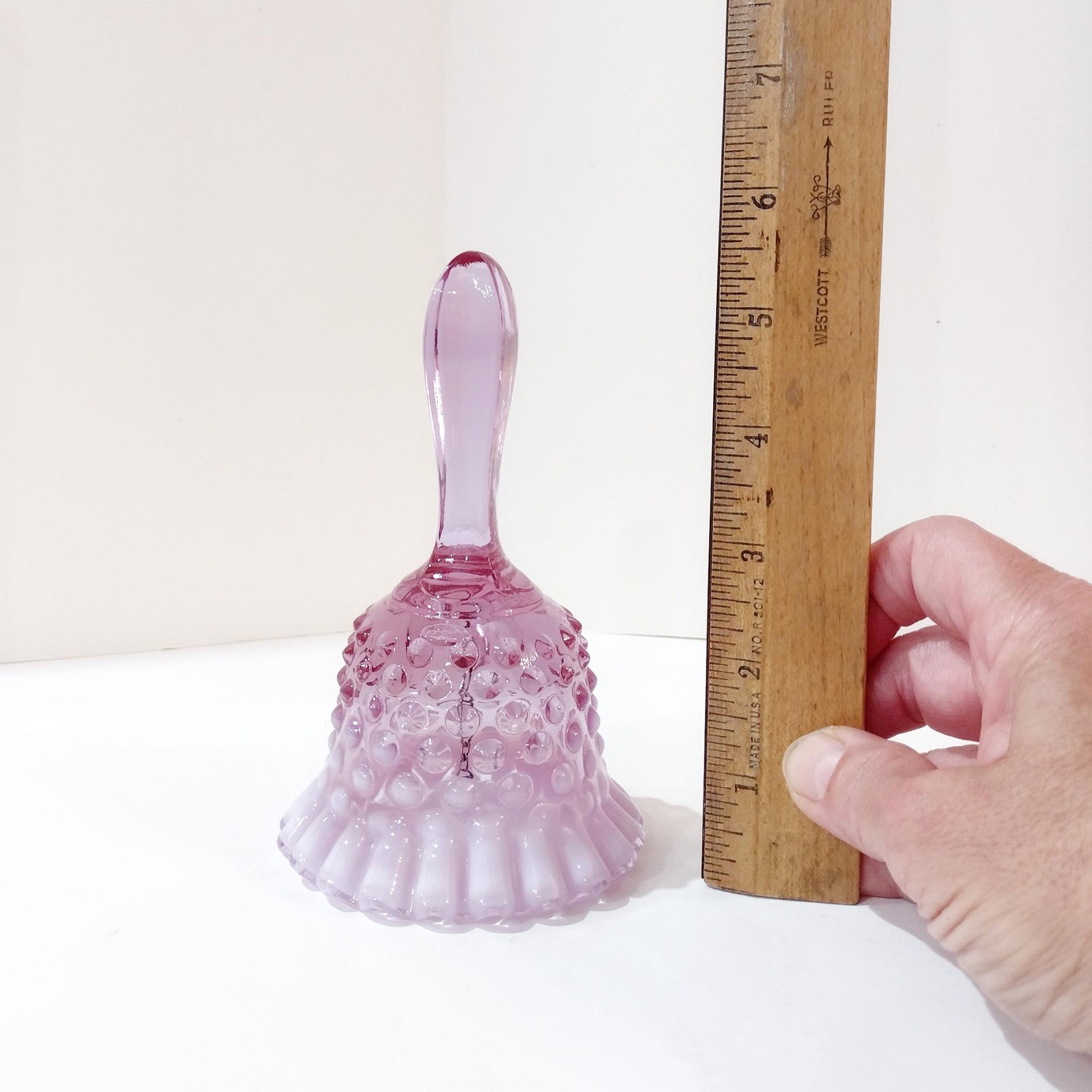 Vintage Fenton Rose Magnolia Hobnail Glass Bell, Fenton Ruffled Pink and White Glass Bell