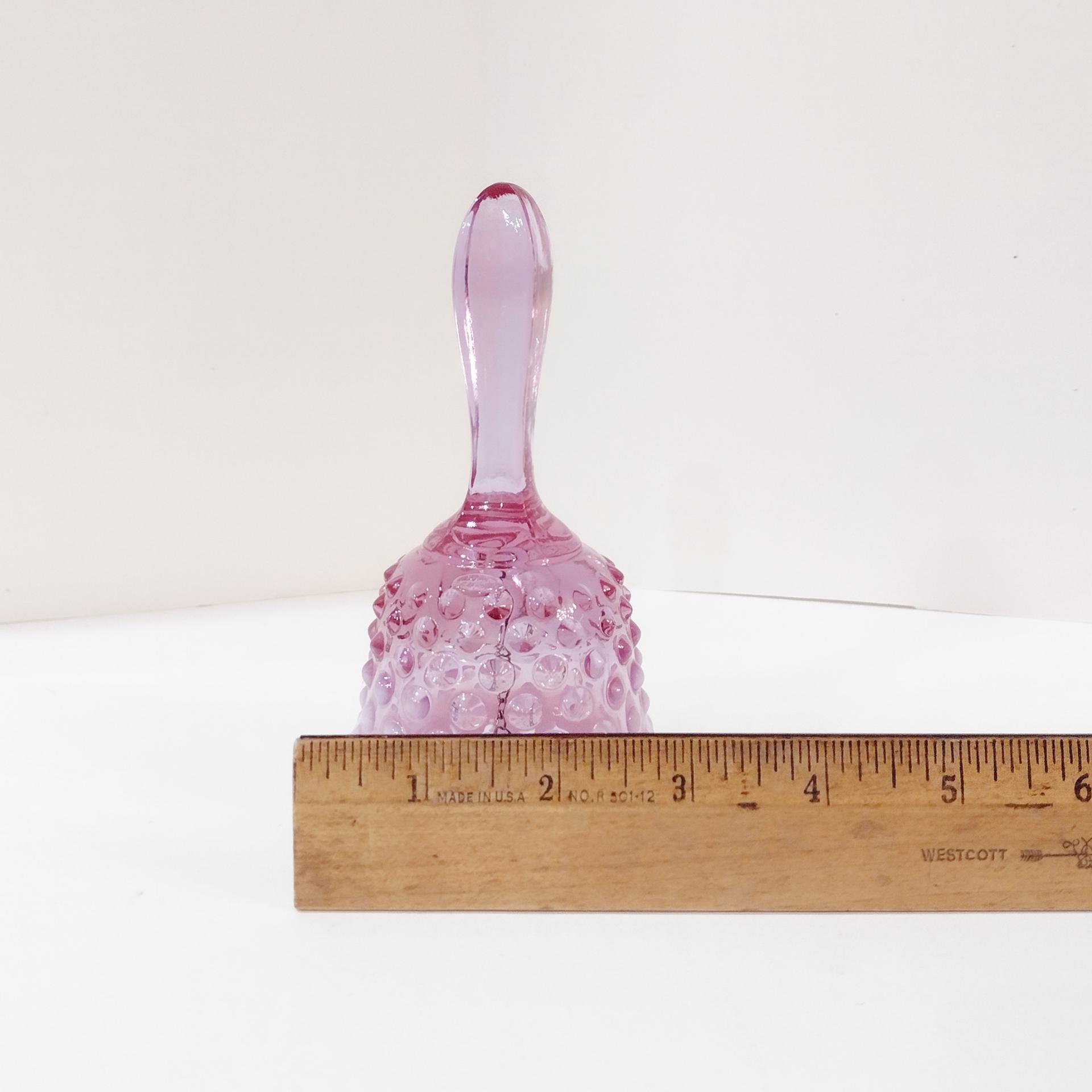 Vintage Fenton Rose Magnolia Hobnail Glass Bell, Fenton Ruffled Pink and White Glass Bell