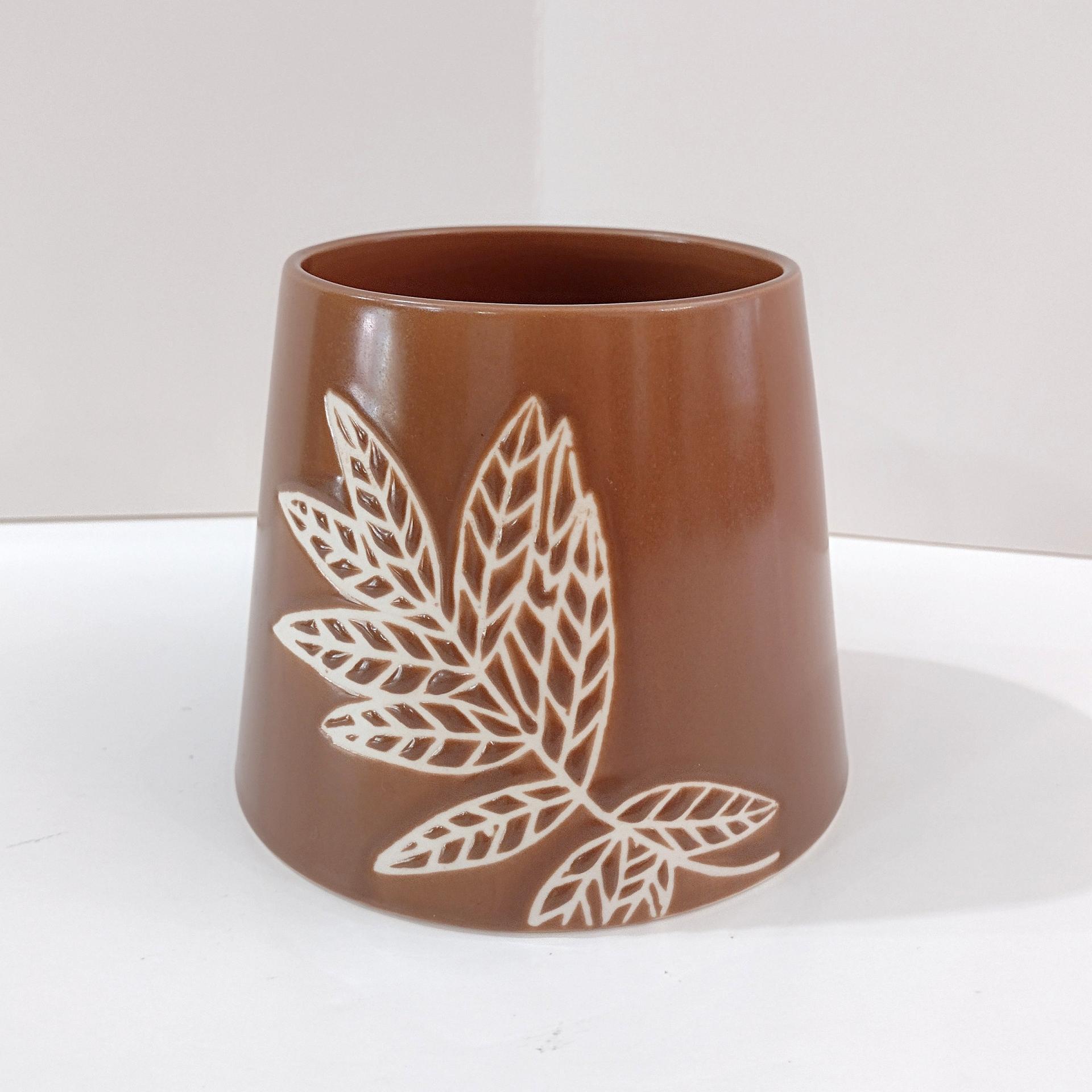 Vintage Fern Leaf Copper Brown Jar Candle Topper Ceramic Shade