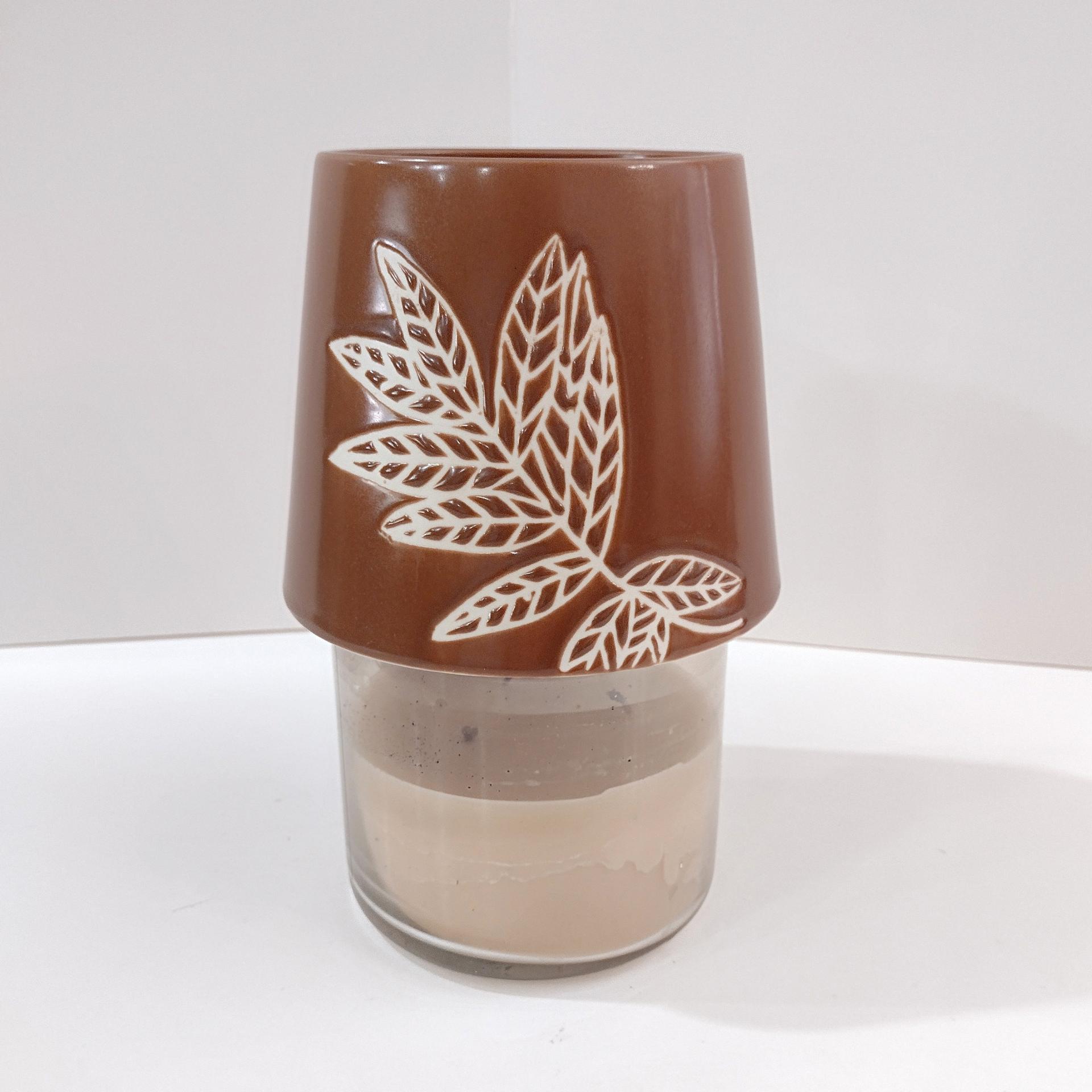 Vintage Fern Leaf Copper Brown Jar Candle Topper Ceramic Shade