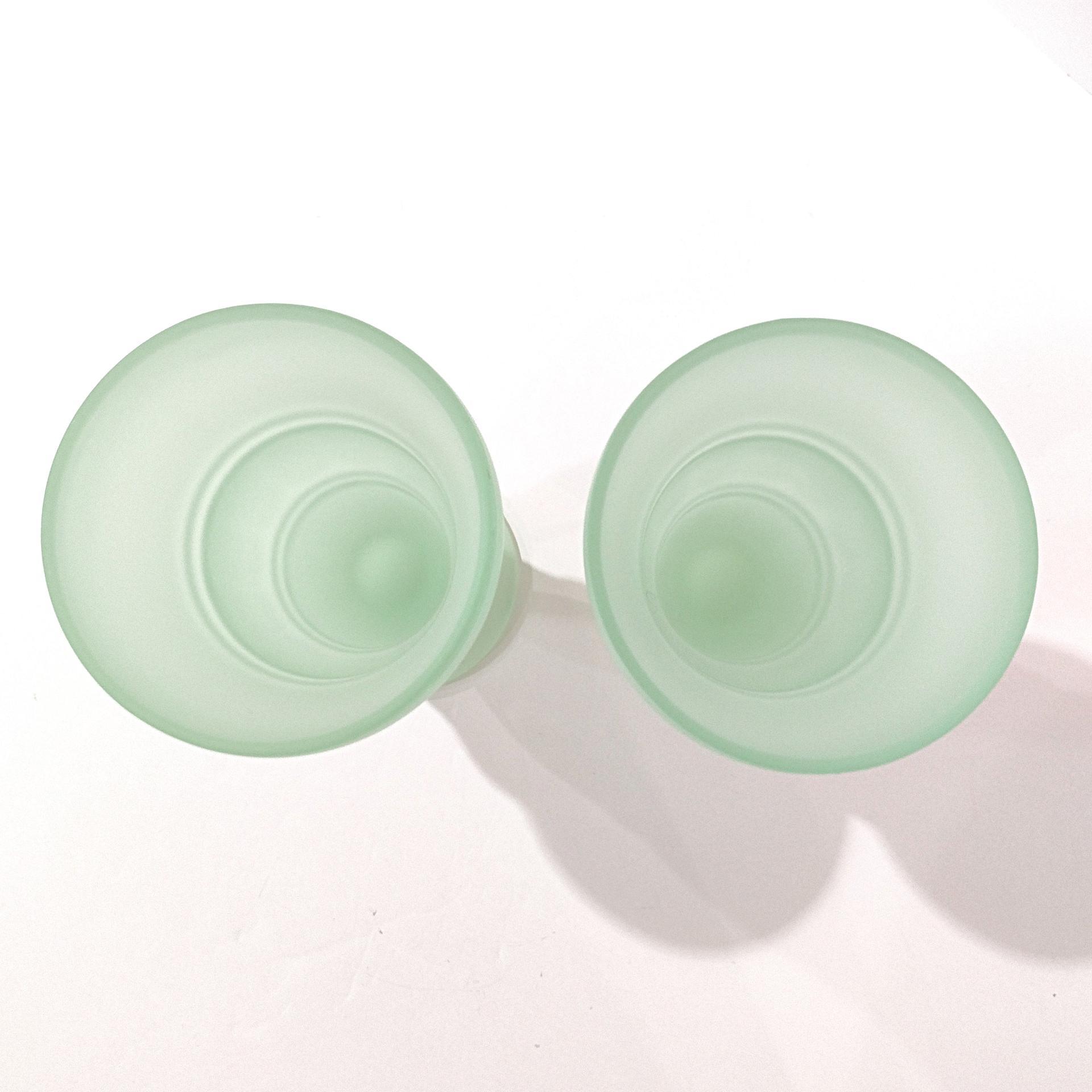 Vintage Indiana Glass Frosted Green Soda Fountain Glasses: Retro Milkshake Sundae Set of Two