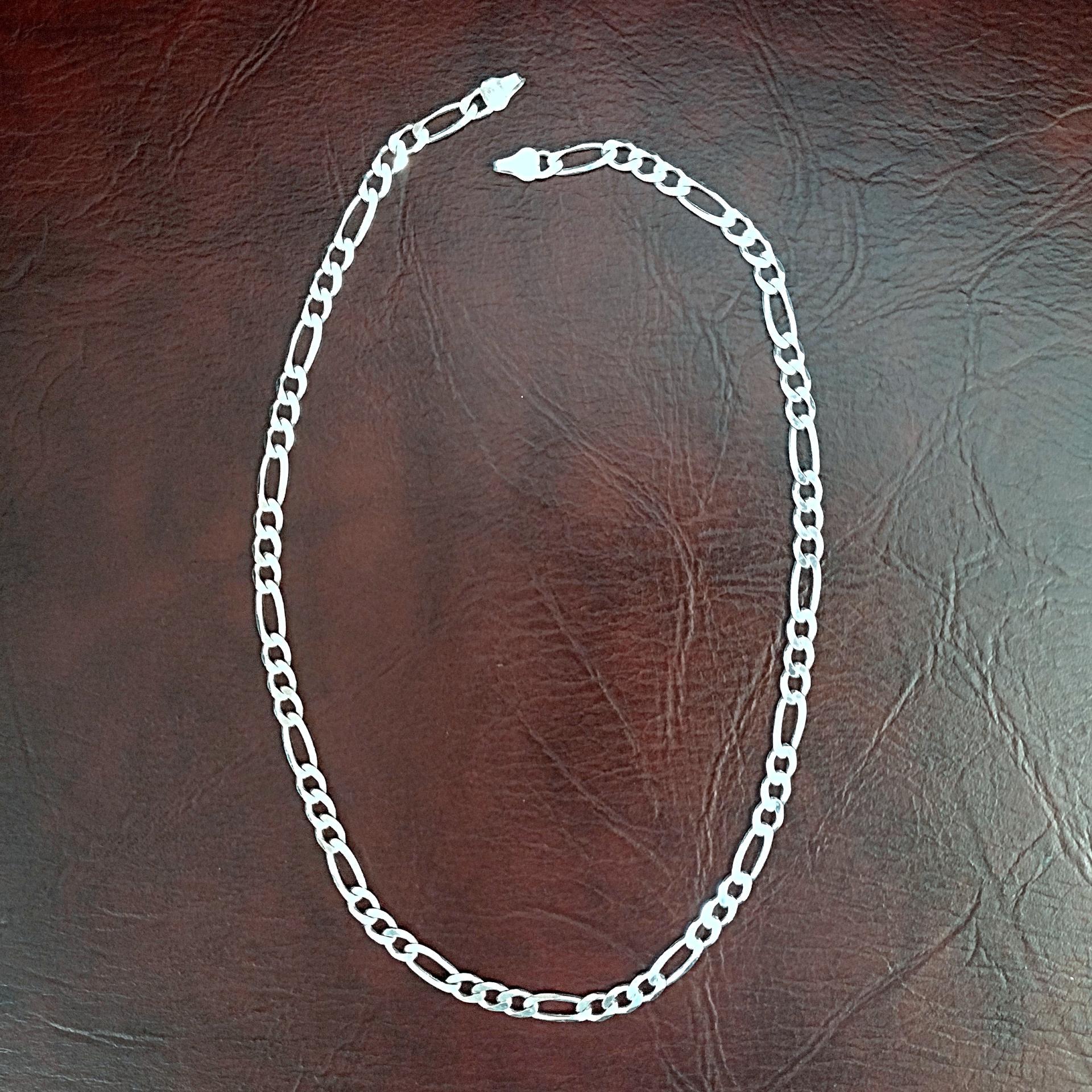Vintage 925 Sterling Silver 18" Figaro 5mm Chain Necklace, Italian Silver Jewelry