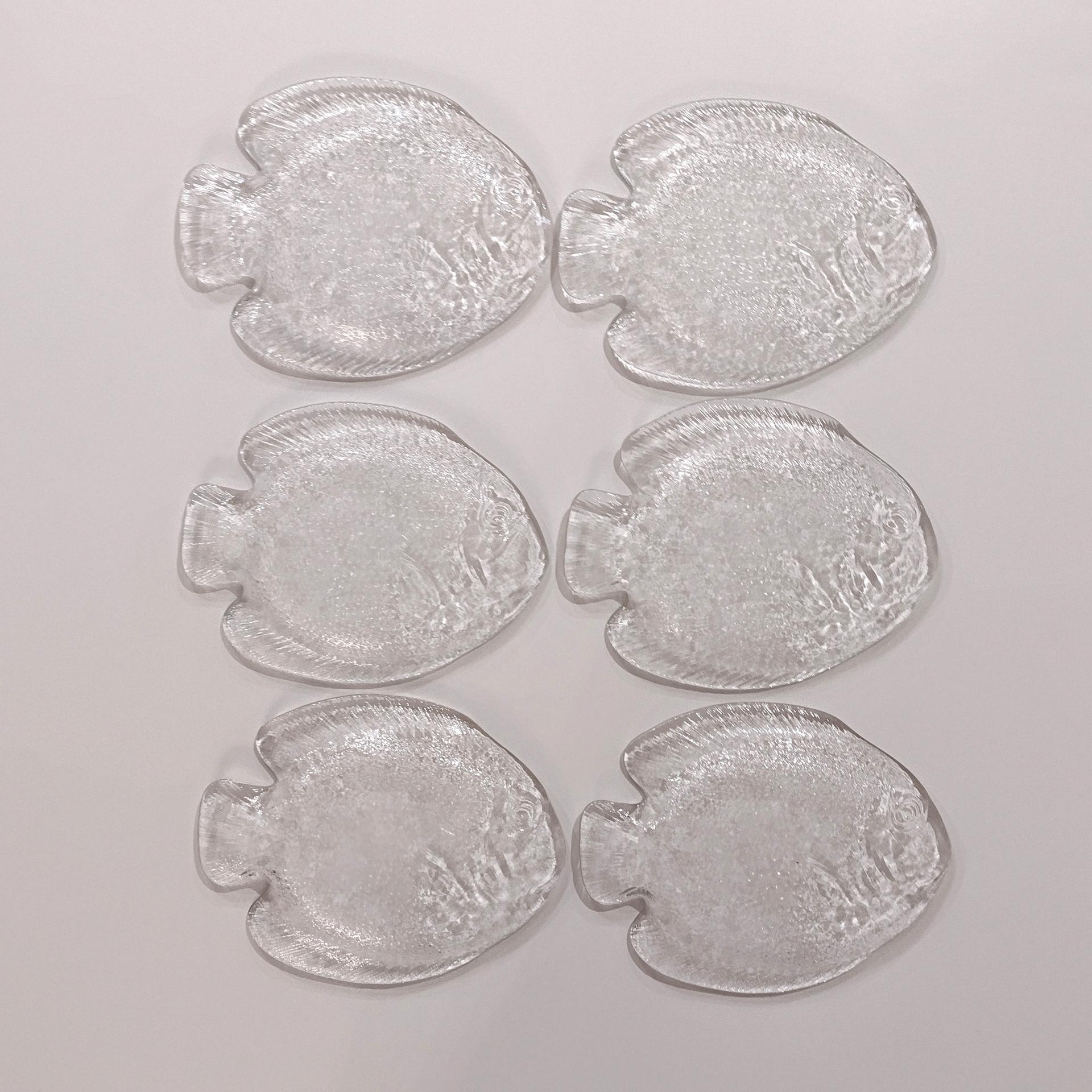 Vintage Arcoroc Poisson Clear Fish Shaped Bread and Butter Plates, Appetizer Plates, Set of 6