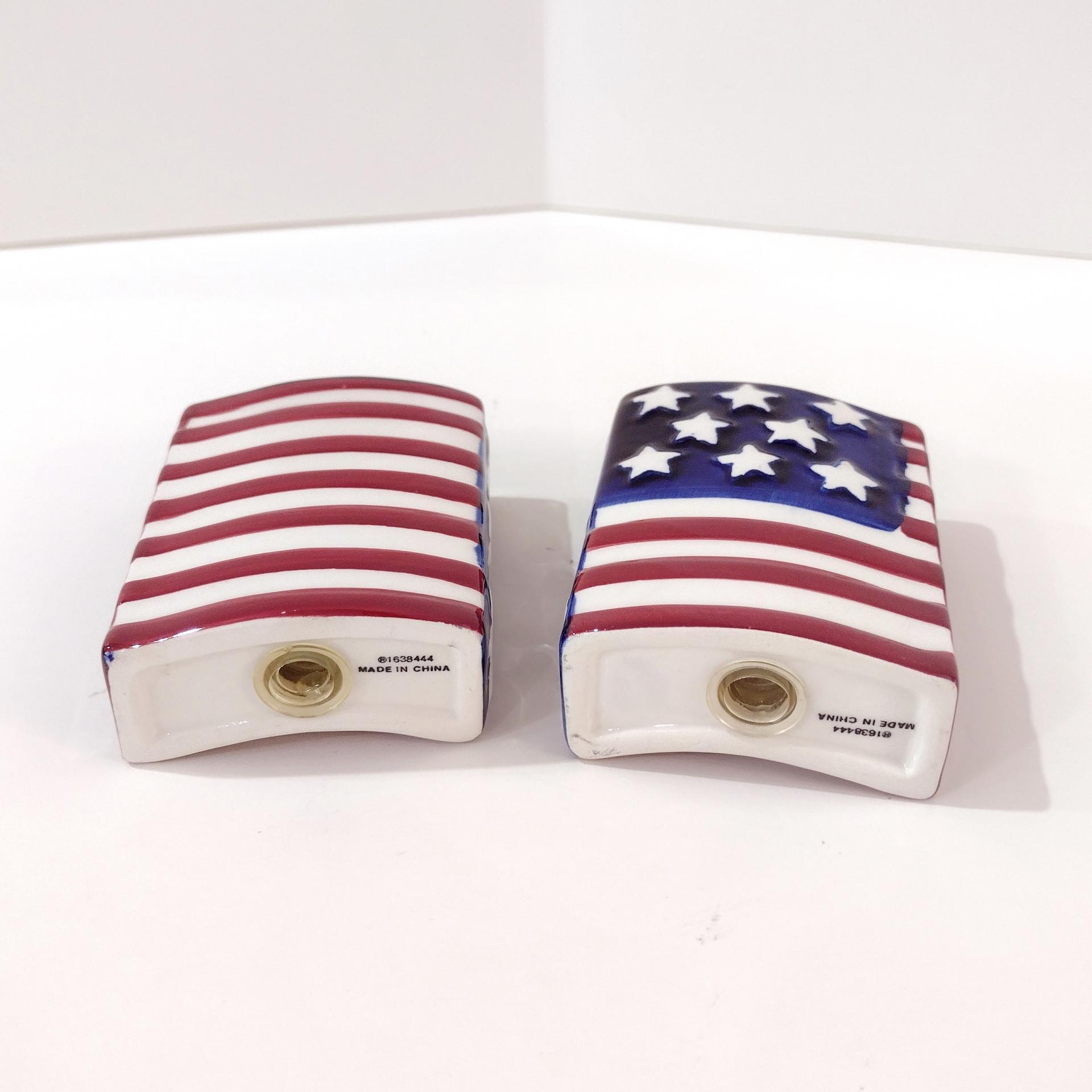 Vintage US Flag Salt and Pepper Shaker Set, Stars and Stripes Salt and Pepper Shakers
