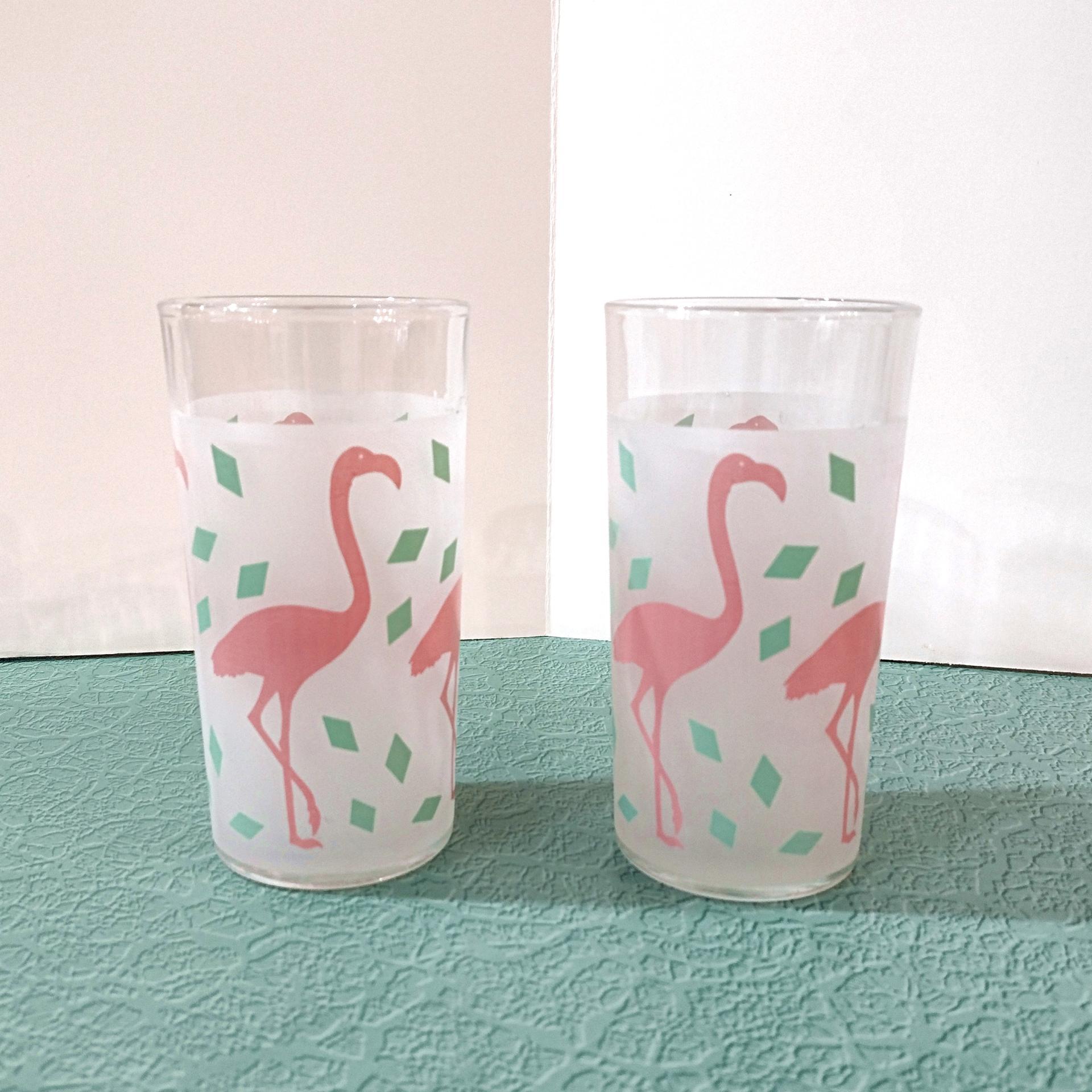 Vintage Flamingo Tom Collins Highball Glasses, Set of Two