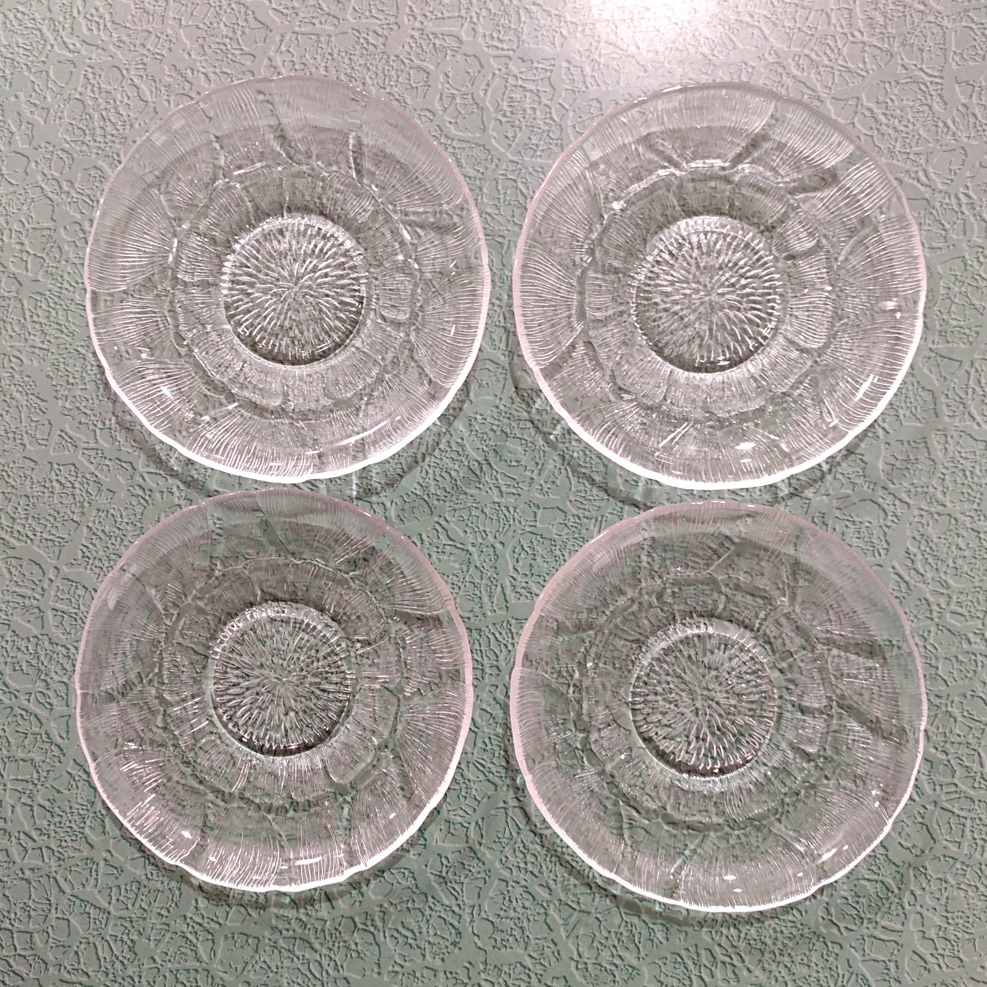 Vintage Arcoroc Fleur Saucers, Set of 4, Floral Tempered Glass