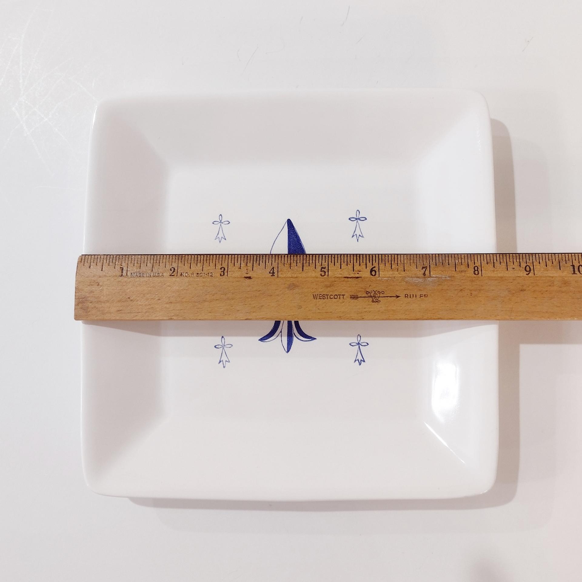 Vintage Fleur de Lis 8 Inch Square Plate, Faiencerie de Pornic Fleur de Lys Plate