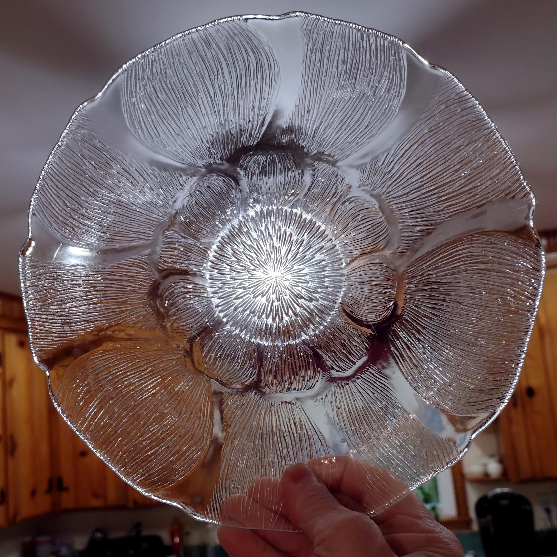 Vintage Arcoroc Fleur 9 Inch Luncheon Salad Plates, Set of 4, Clear Floral Tempered Glass Plates