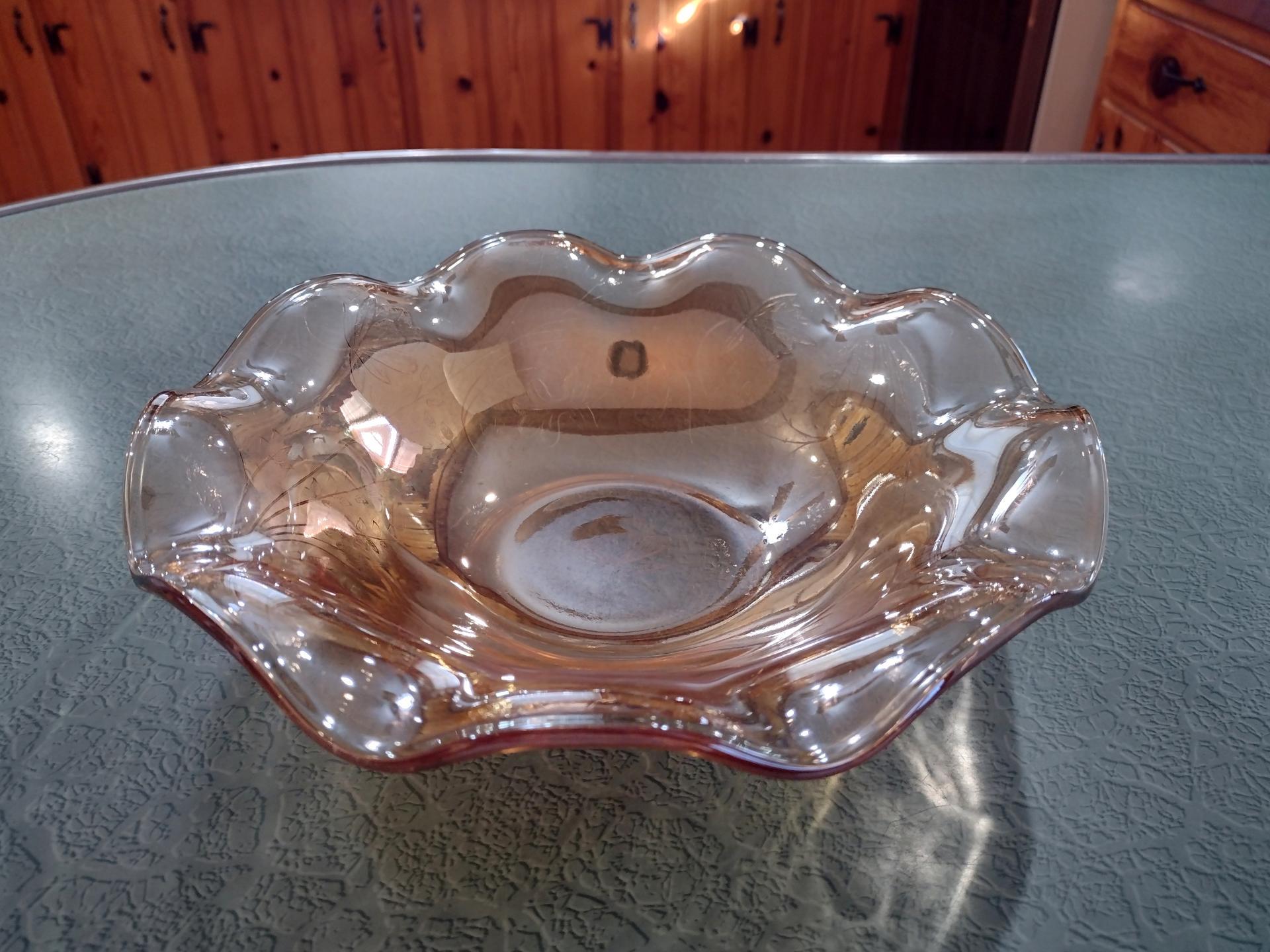 Vintage Jeanette Floragold Louisa Pattern Ruffled Serving Bowls, Set of Two, Carnival Glass Bowl, Fruit Bowl, Centerpiece Bowl
