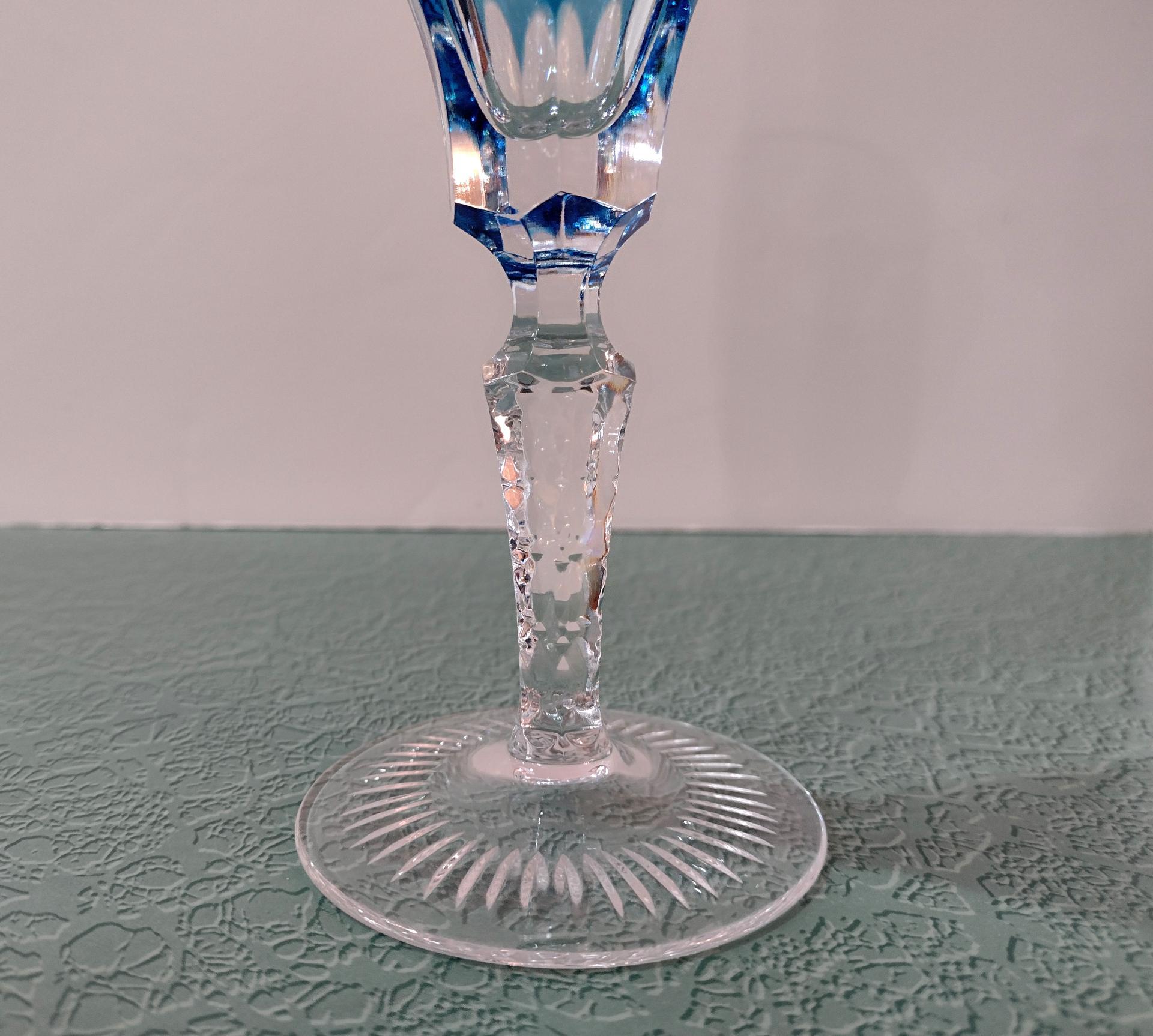 Vintage Crystal Champagne Flute, Nachtmann Traube Pattern, Aqua Blue Cut to Clear Crystal Glass