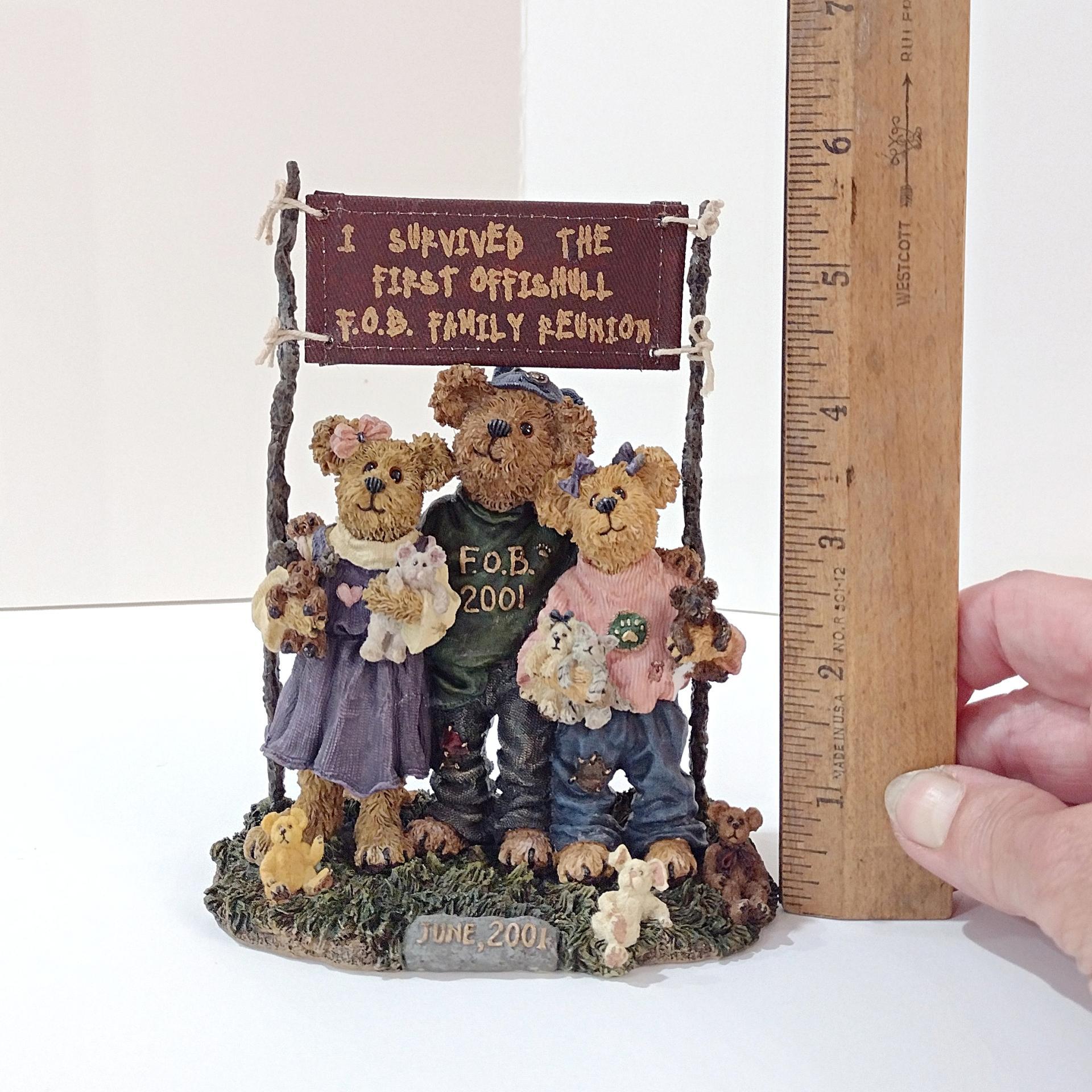 Vintage 2001 Boyds Bears Bearstone Collection So Many Bears So Little Time Figurine, I Survived the First Offishull FOB Family Reunion