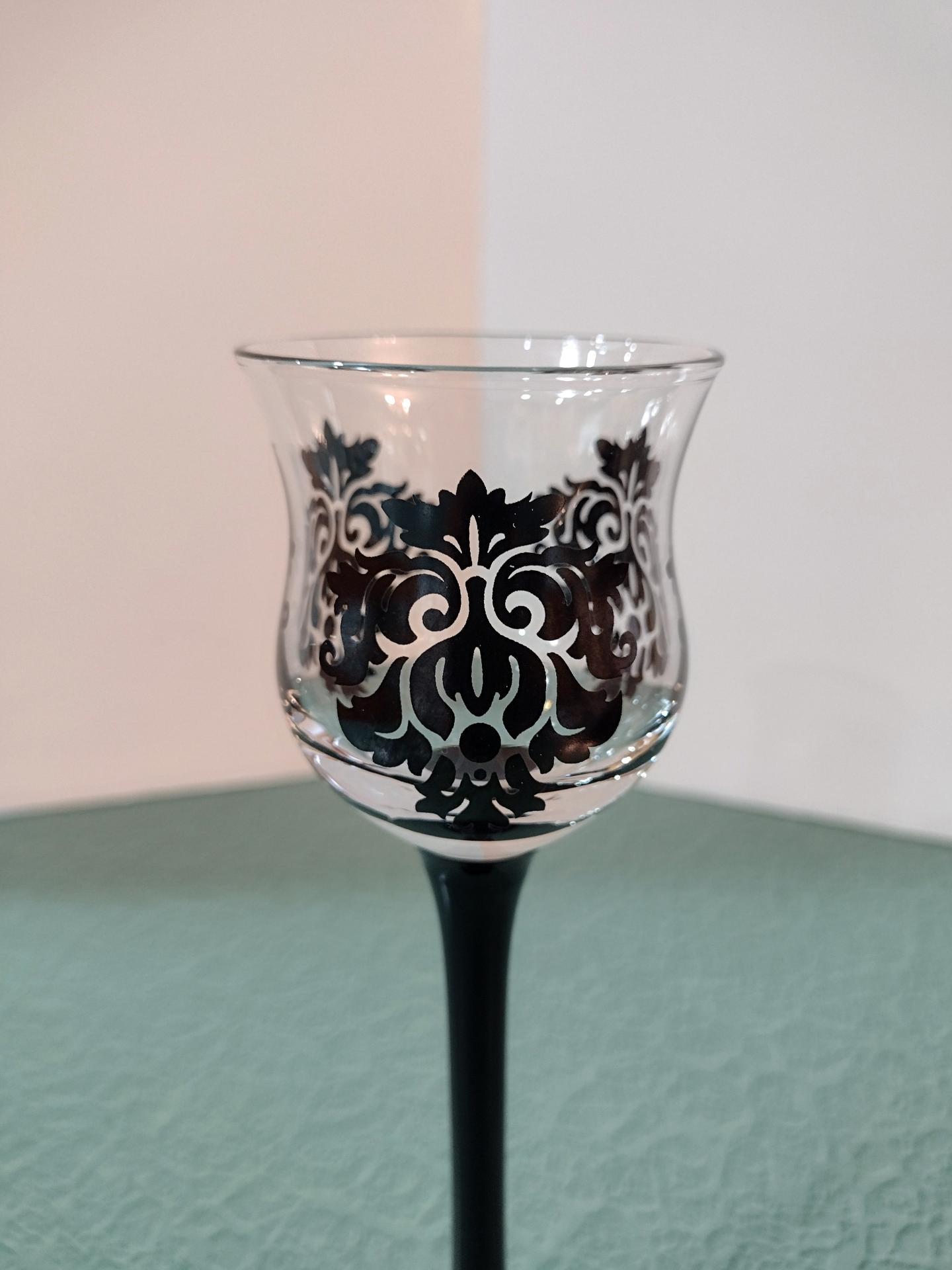 Partylite Forbidden Trio P91307 Stemmed Black Damask Votive Candle Holders, Set of Three, Discontinued Partylite Pattern