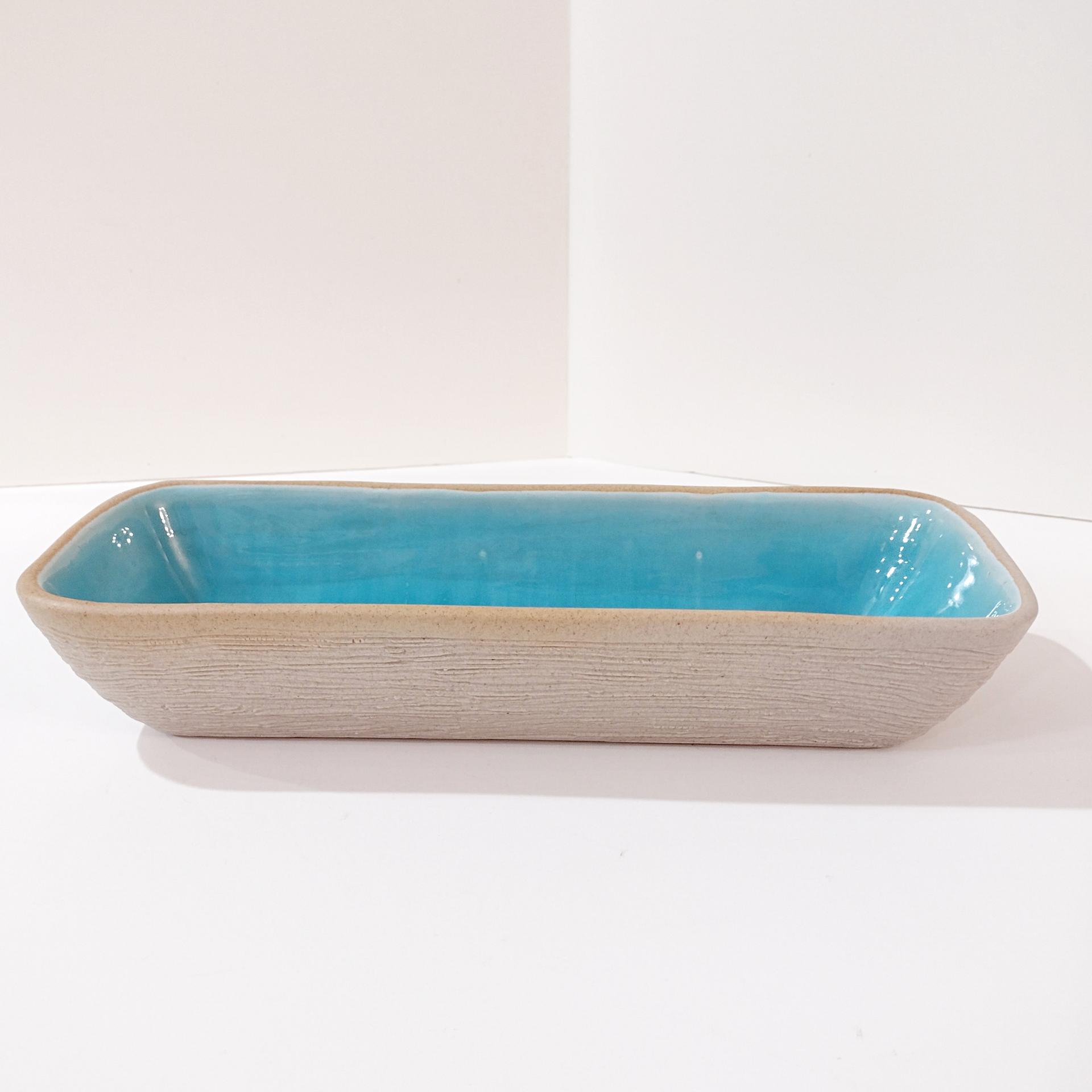 Vintage Pigeon Forge Pottery Ceramic Serving Dish, Blue and Tan Ceramic Planter