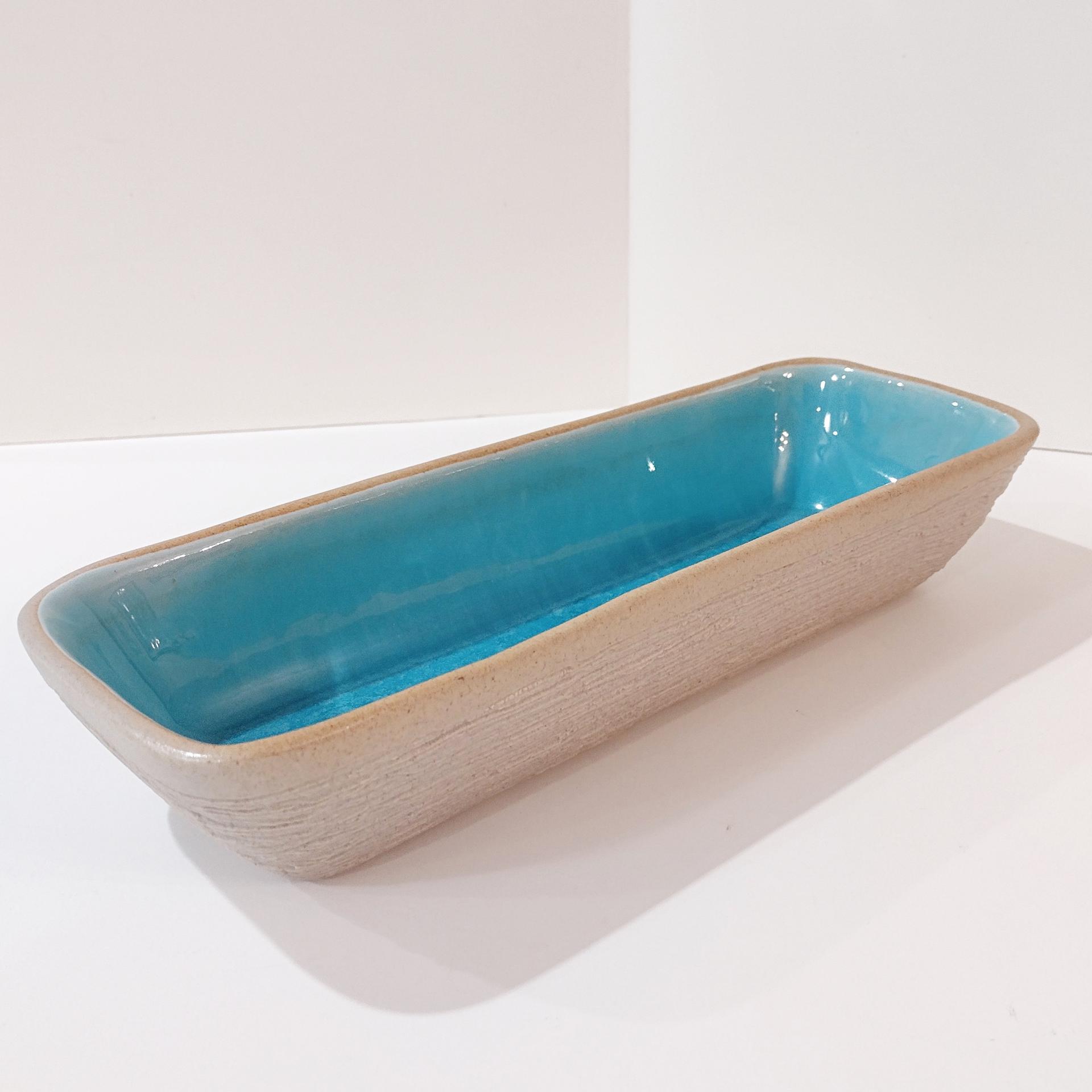 Vintage Pigeon Forge Pottery Ceramic Serving Dish, Blue and Tan Ceramic Planter
