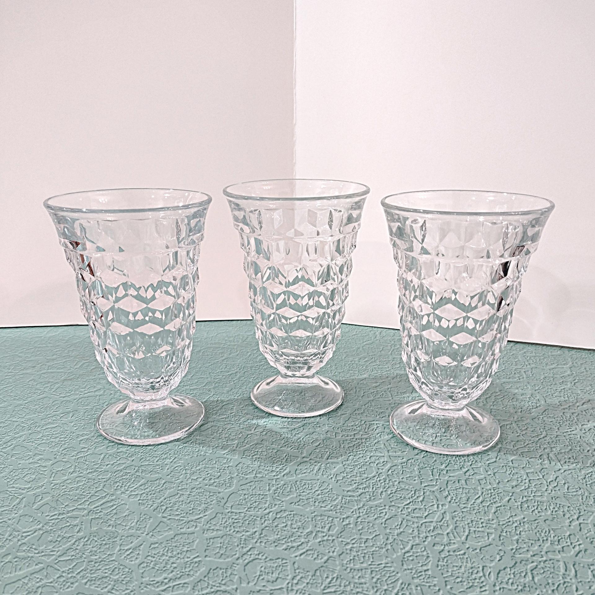 Vintage Fostoria American Clear Iced Tea Glass, UV Reactive Depression Pressed Glassware, Antique EAPG Glass