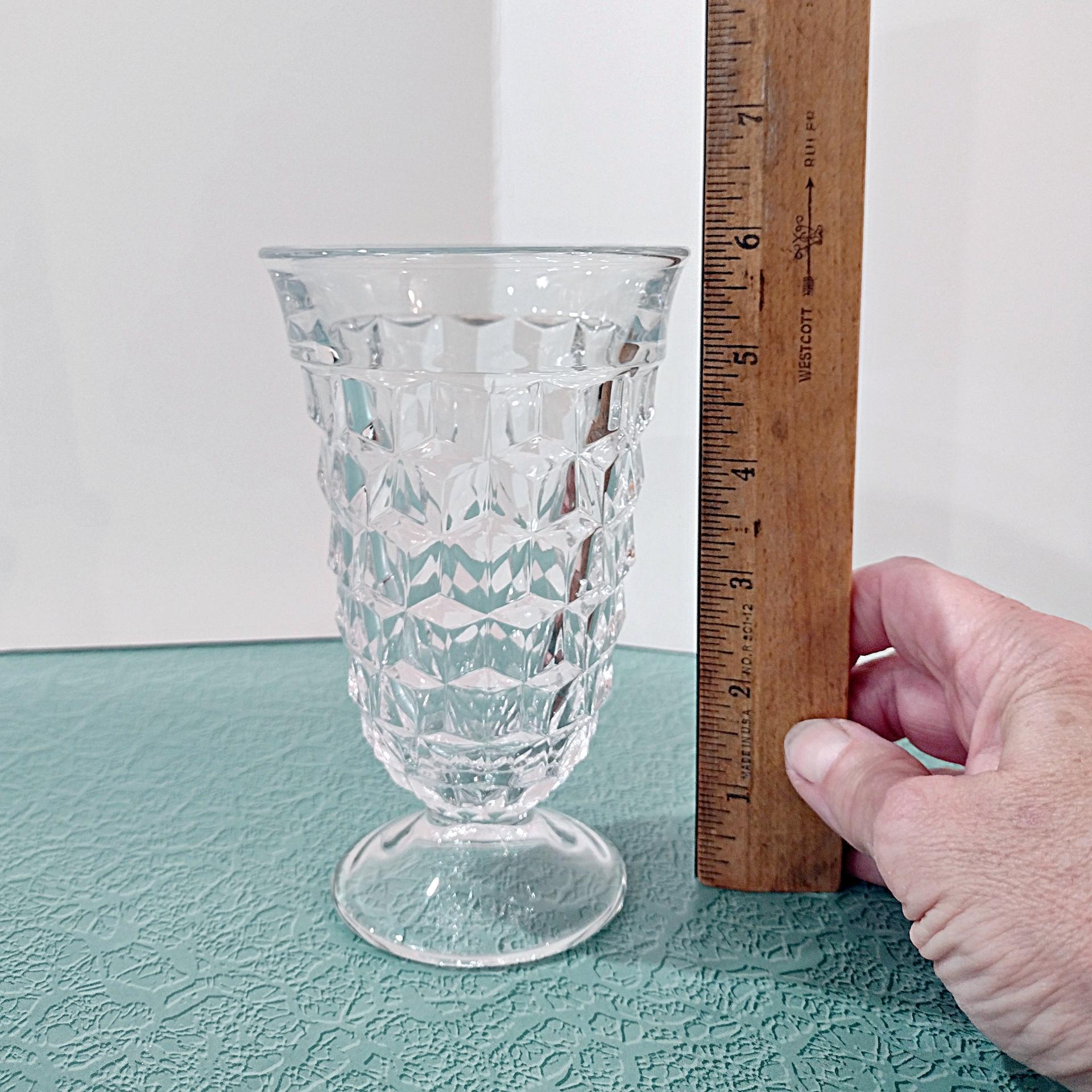 Vintage Fostoria American Clear Iced Tea Glass, UV Reactive Depression Pressed Glassware, Antique EAPG Glass