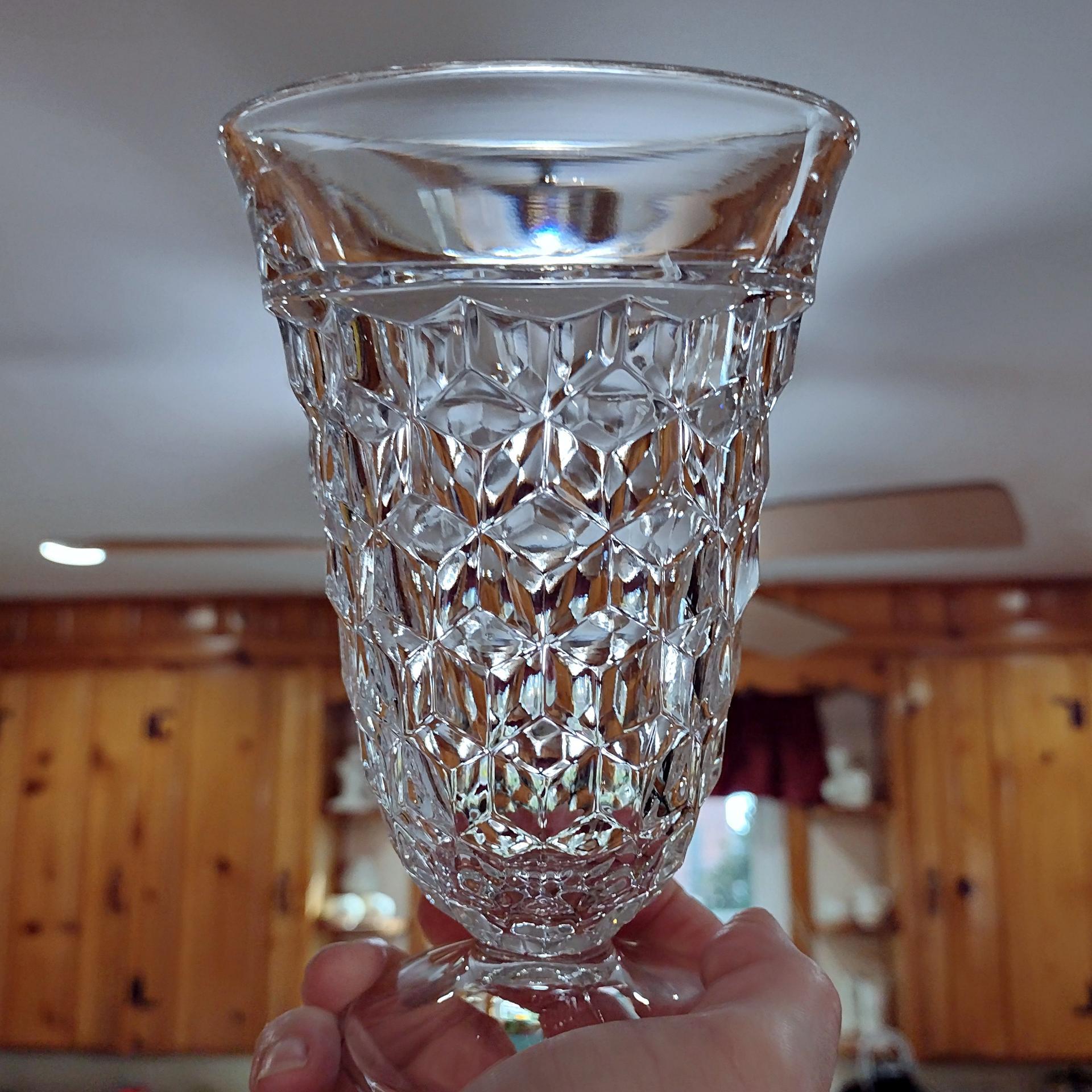 Vintage Fostoria American Clear Iced Tea Glass, UV Reactive Depression Pressed Glassware, Antique EAPG Glass