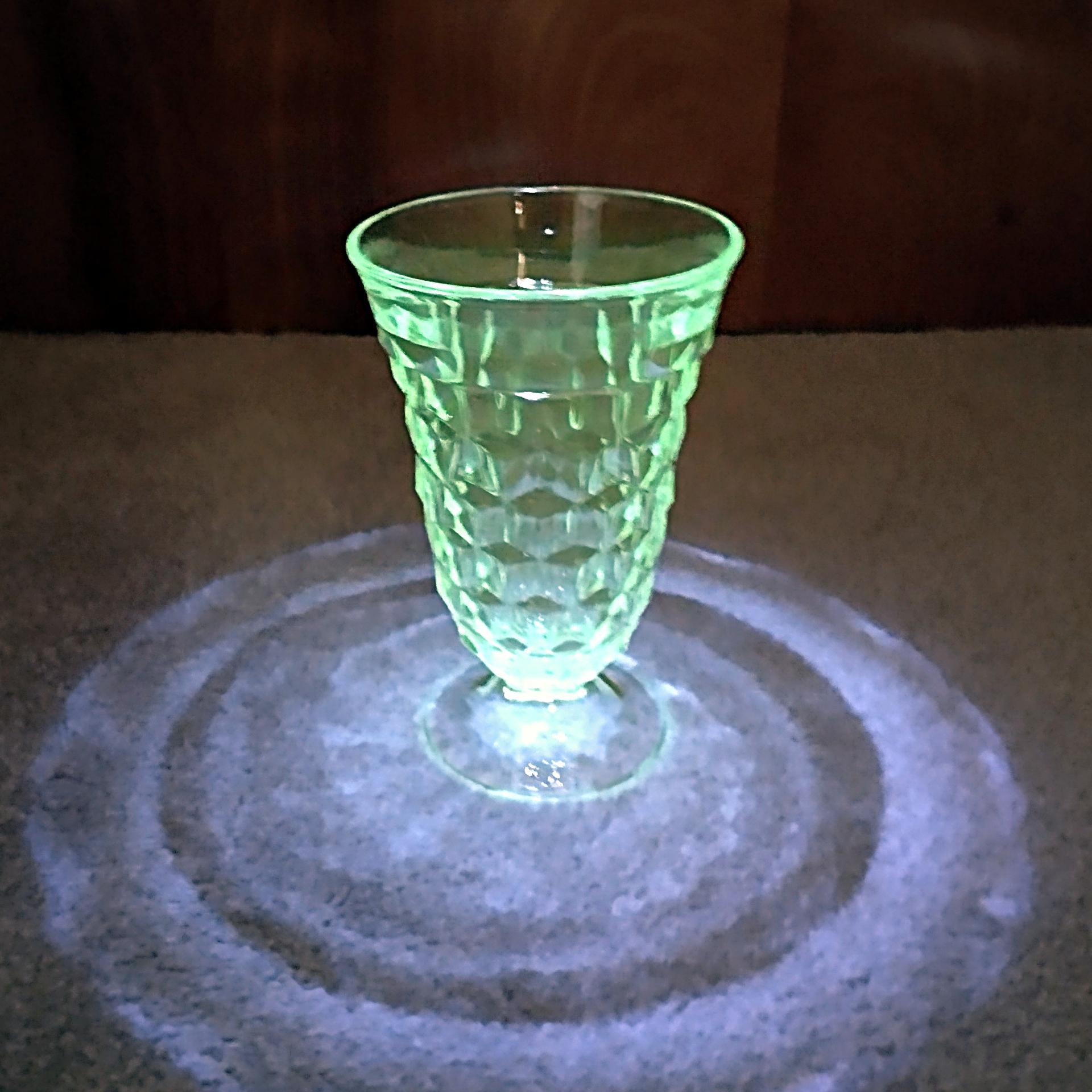 Vintage Fostoria American Clear Iced Tea Glass, UV Reactive Depression Pressed Glassware, Antique EAPG Glass