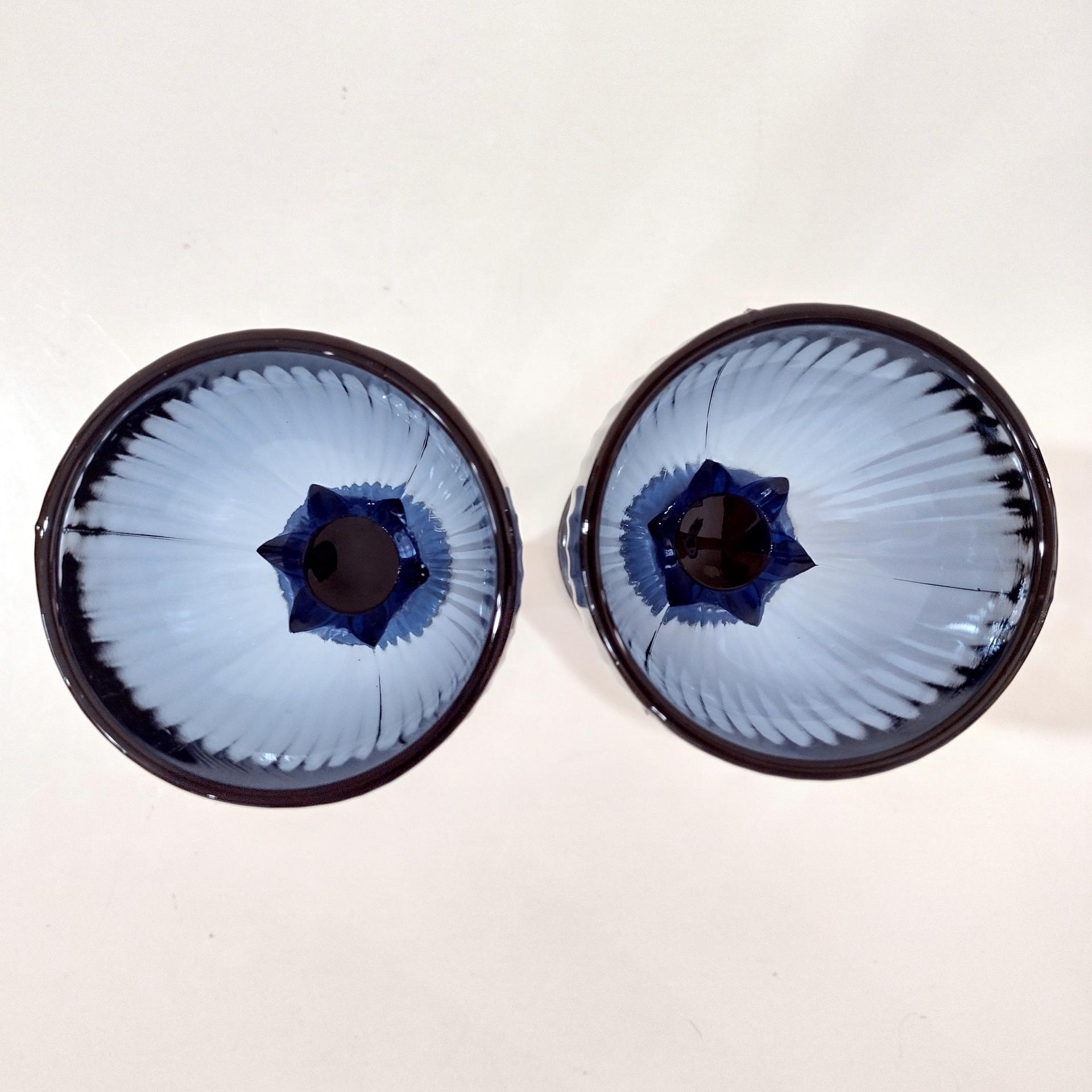 Vintage Fostoria Monet Dark Blue Wine Glasses, Set of Two