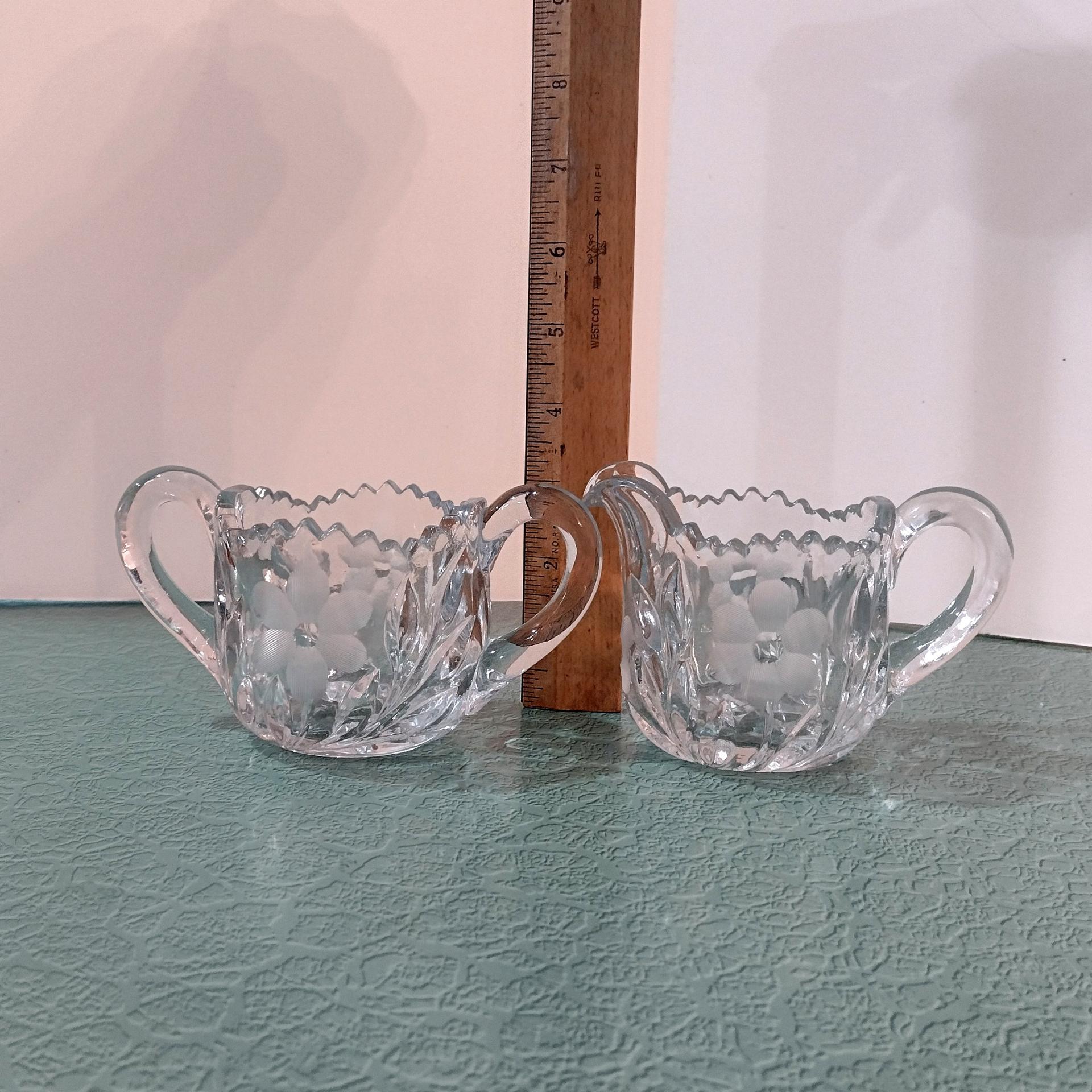 Vintage EAPG Etched Floral Design Open Sugar Bowl And Creamer Set