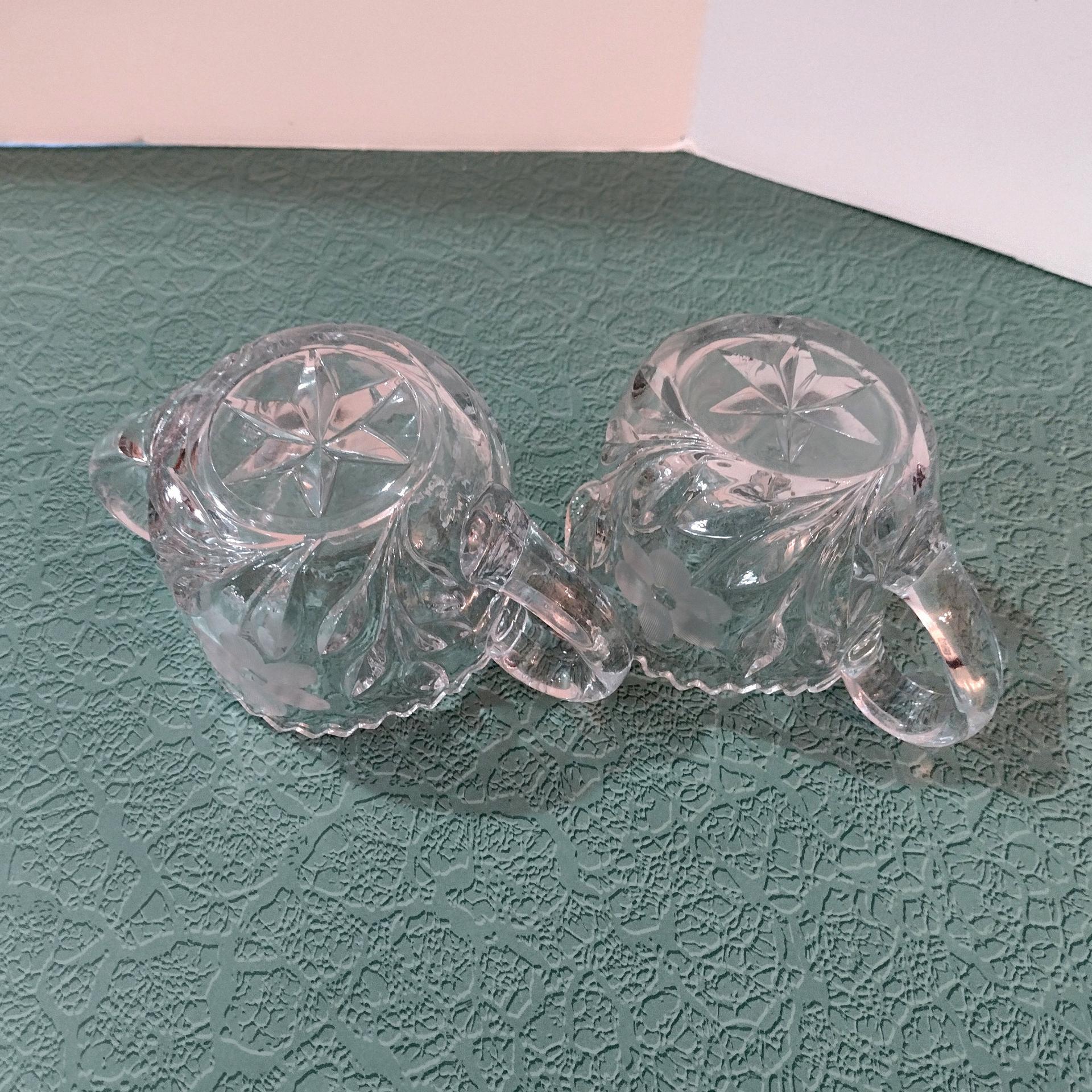 Vintage EAPG Etched Floral Design Open Sugar Bowl And Creamer Set