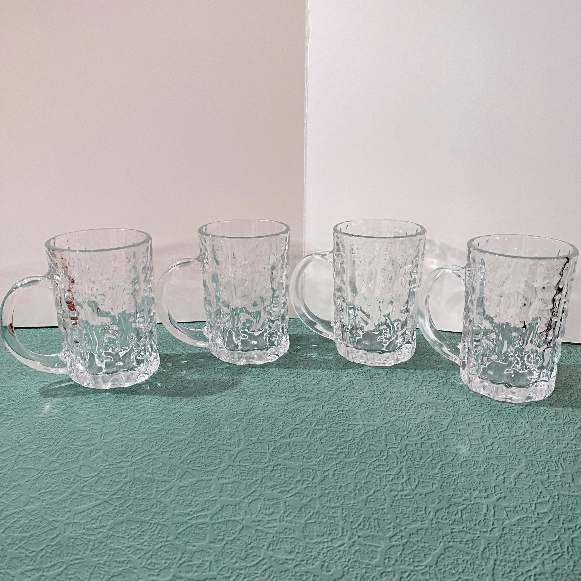 Vintage Mikasa Frostfire Clear Glass Beer Mugs, Set of Four