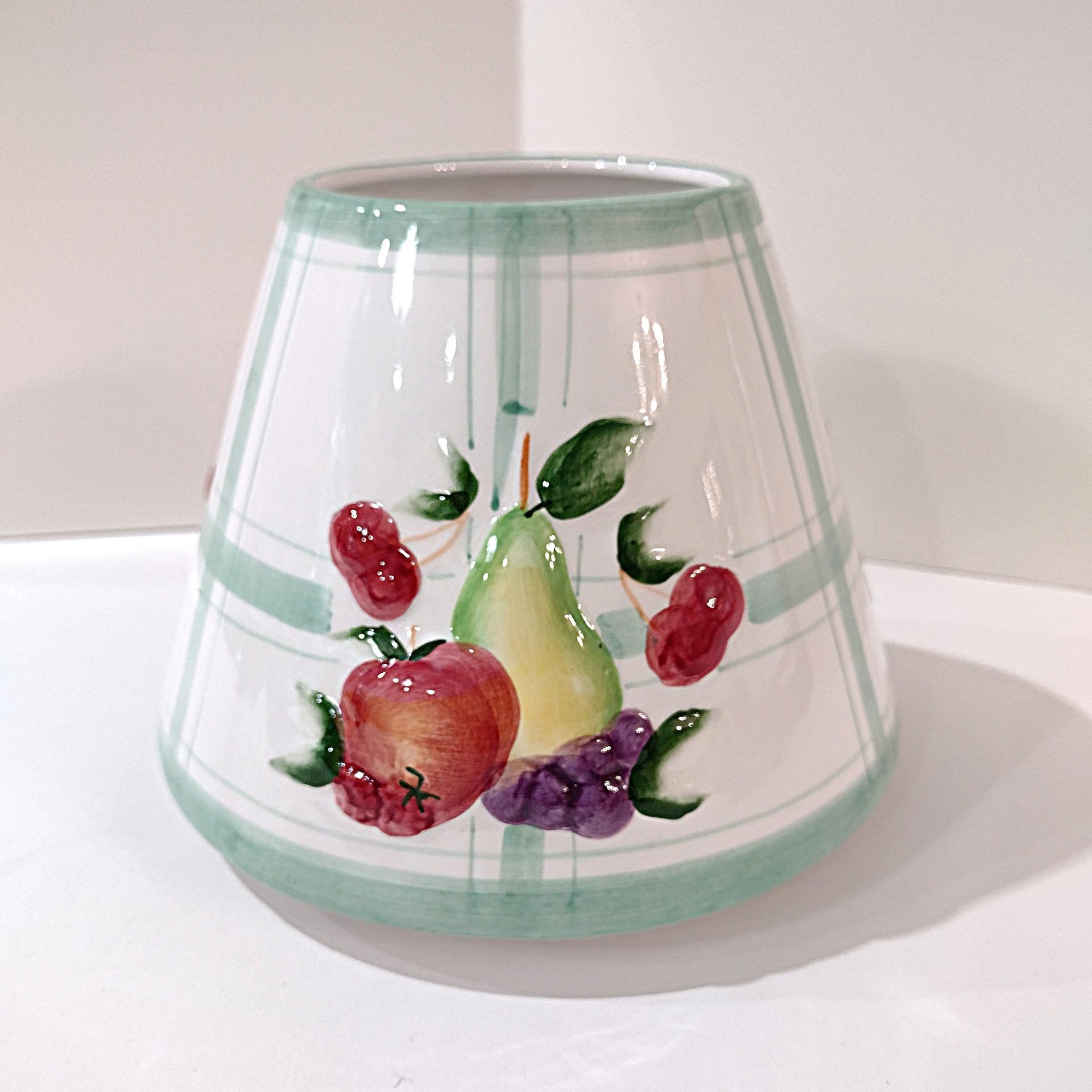 Vintage Large Fruit Motif Ceramic Jar Candle Shade Topper, Country Cottage Candle Accessory