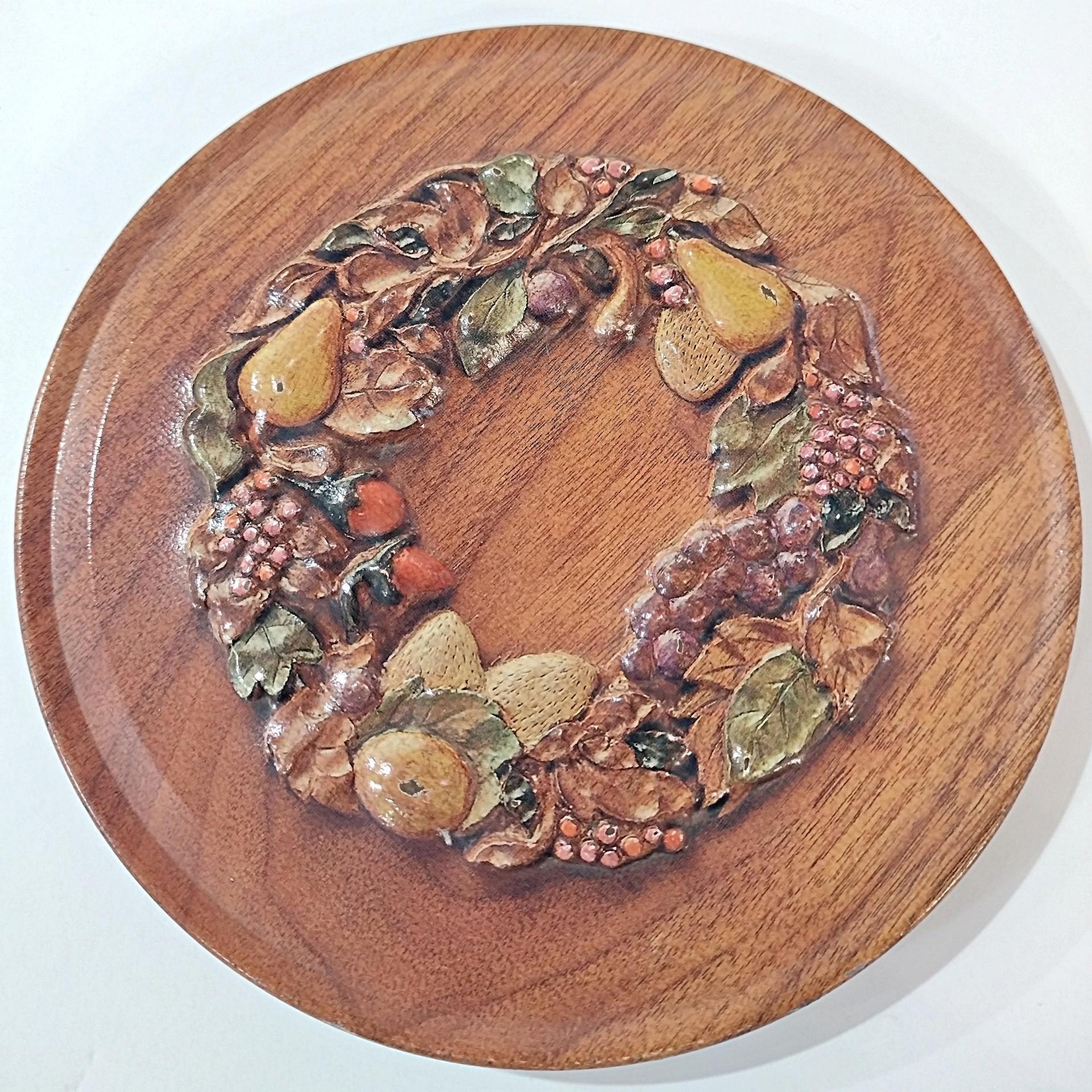 Vintage Faux Wood Grain and Pears Fruit Ring Round Tin, MCM Fall Kitchen Storage Tin, Retro Trinket Sewing Notion Gift Tin Box