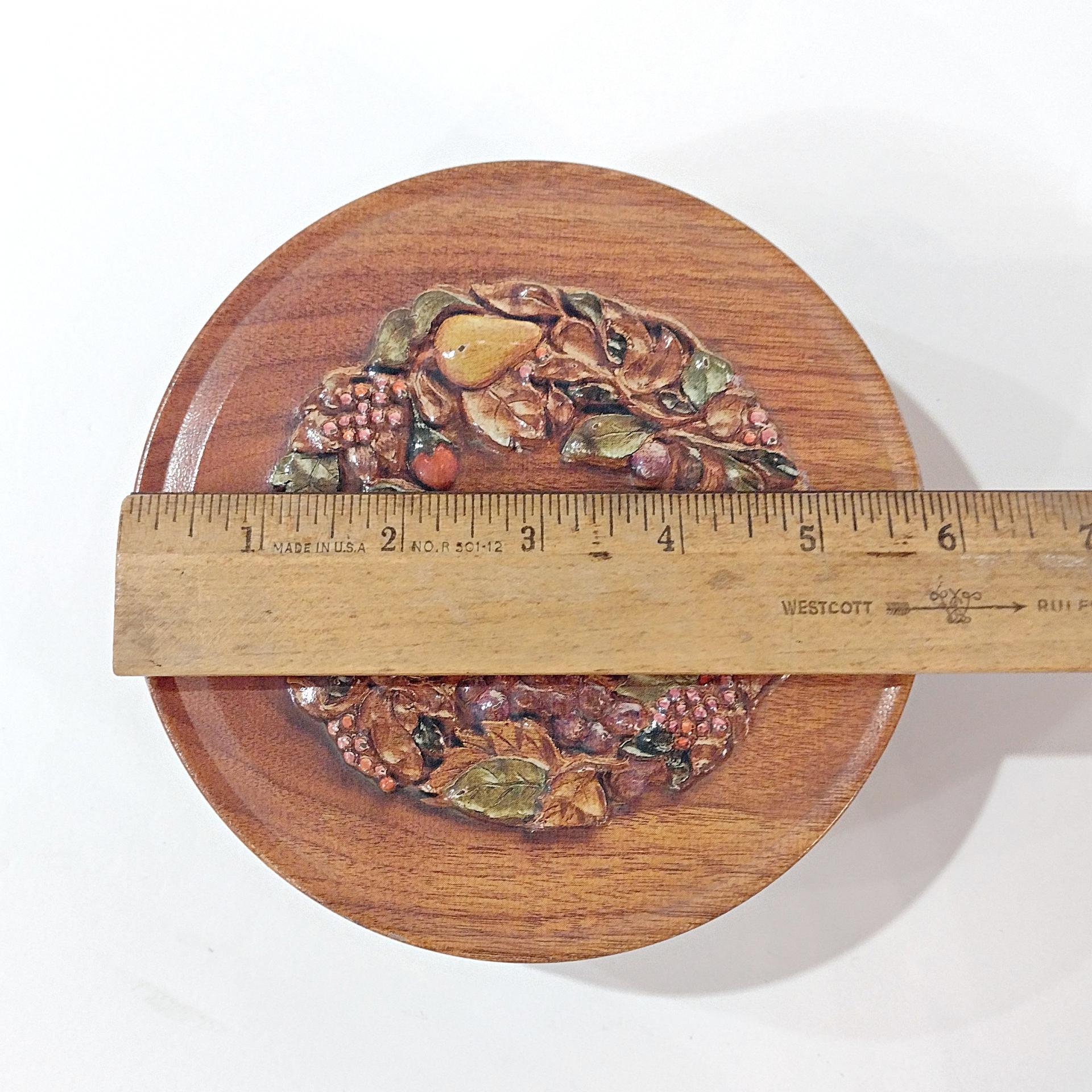 Vintage Faux Wood Grain and Pears Fruit Ring Round Tin, MCM Fall Kitchen Storage Tin, Retro Trinket Sewing Notion Gift Tin Box