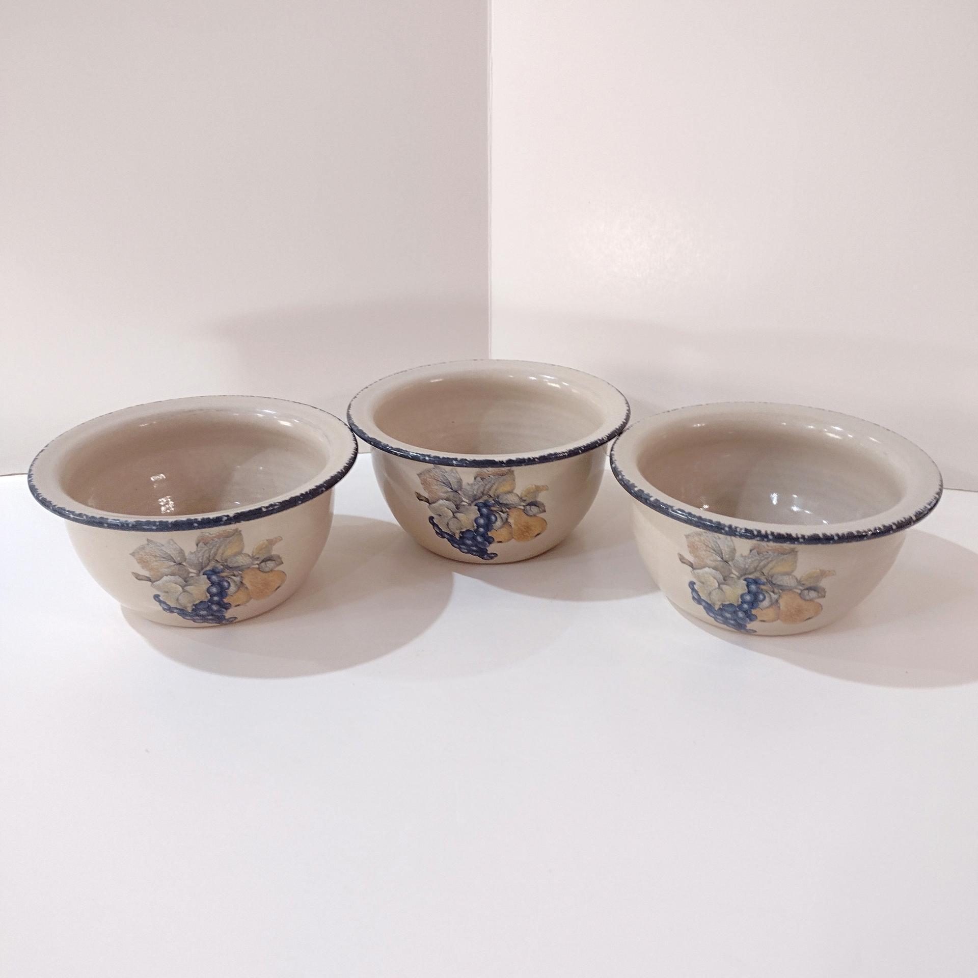 Vintage Home and Garden Party LTD Fruit Ceramic Cereal Soup Bowls, Set of 3, All Purpose Bowls, Planter Pots