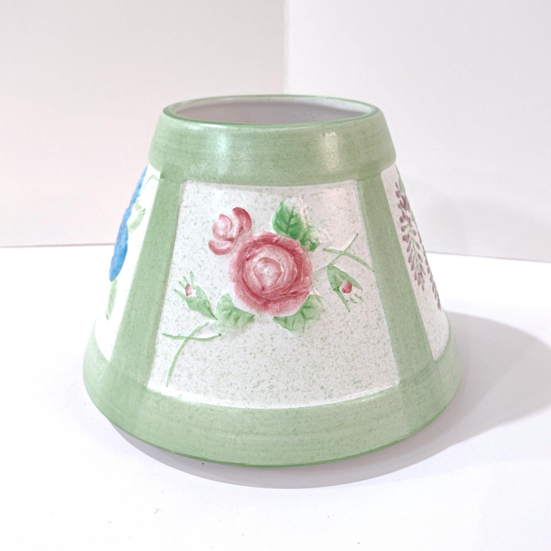 Vintage Large Floral Motif Ceramic Jar Candle Shade Topper, Country Cottage Candle Accessory