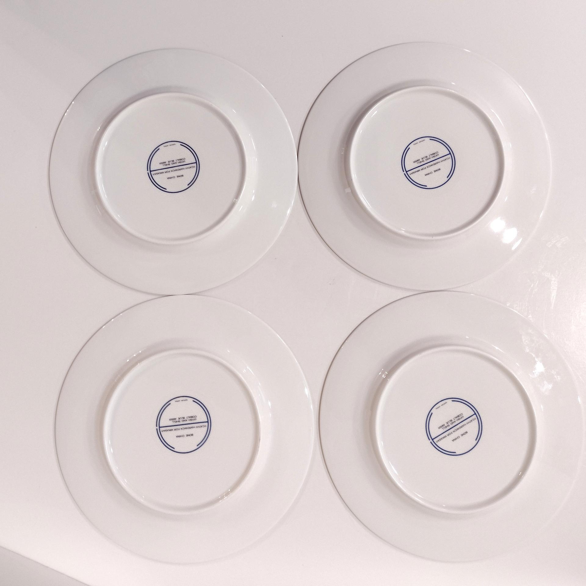 Vintage Mikasa Fish and Shell Cobalt Blue Salad Dessert Bone China Plates, Cathy Hardwick Nautical Beachy Appetizer Plates, Set of Four