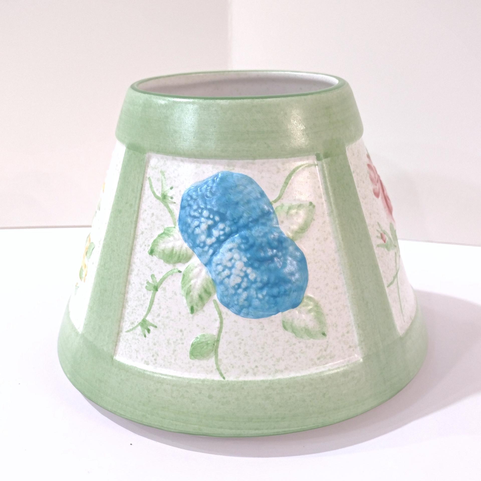Vintage Large Floral Motif Ceramic Jar Candle Shade Topper, Country Cottage Candle Accessory