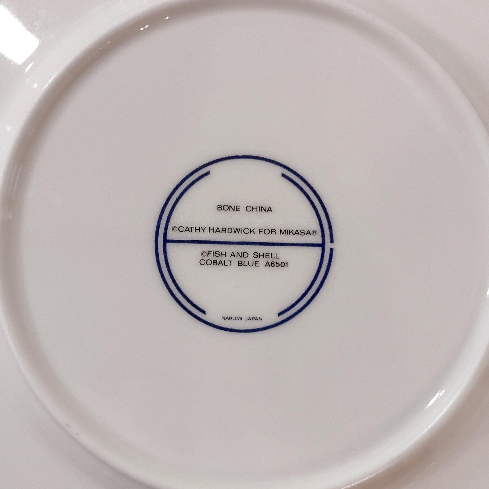 Vintage Mikasa Fish and Shell Cobalt Blue Salad Dessert Bone China Plates, Cathy Hardwick Nautical Beachy Appetizer Plates, Set of Four