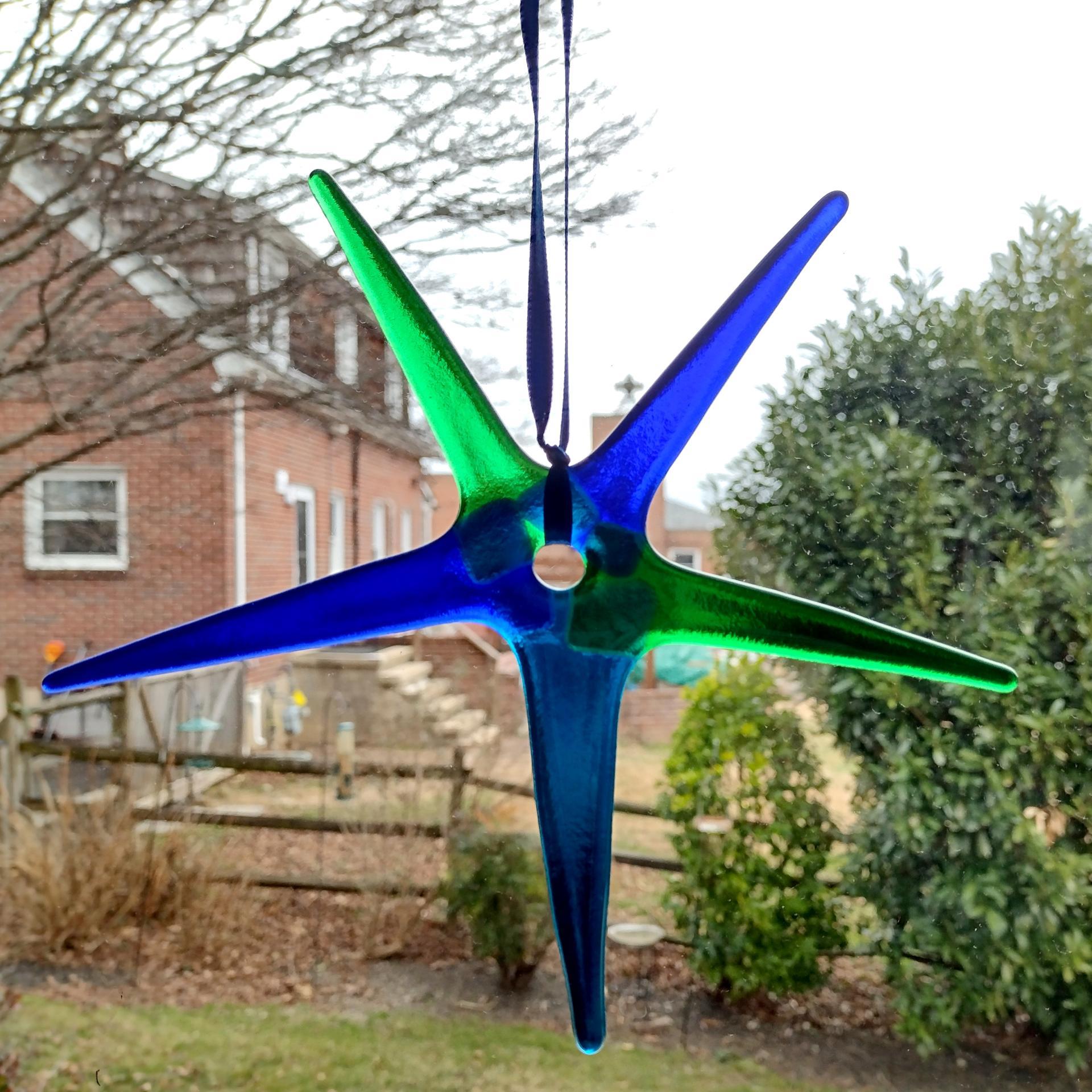 Blue and Green Fused Glass Star Suncatcher