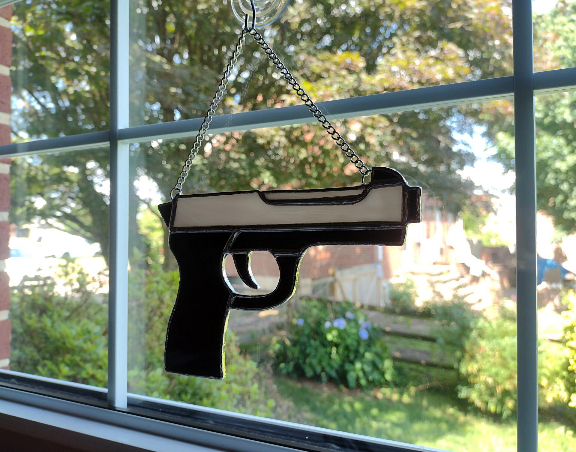 Stained Glass Hand Gun Suncatcher, Custom Colors Available